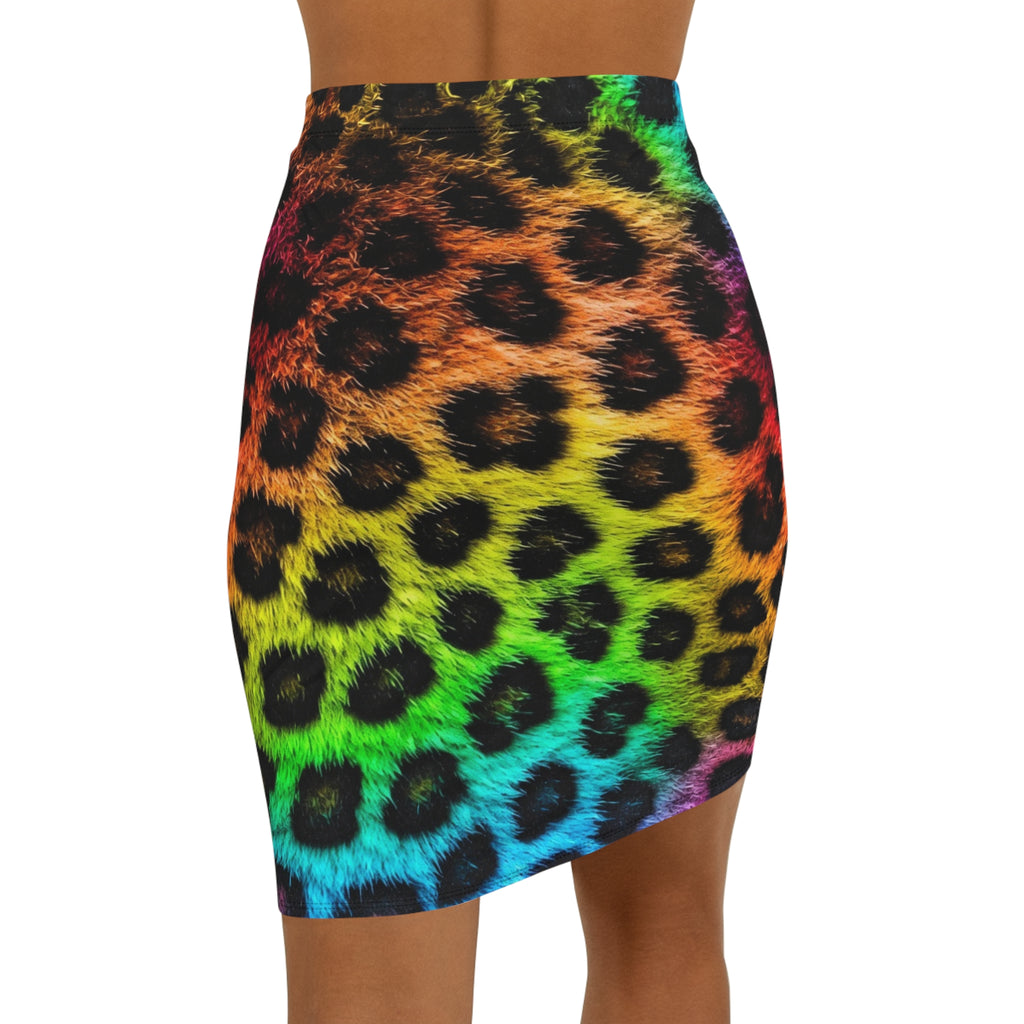 Leopard Gaze Midi Pencil Skirt — Neon Rainbow Animal Print