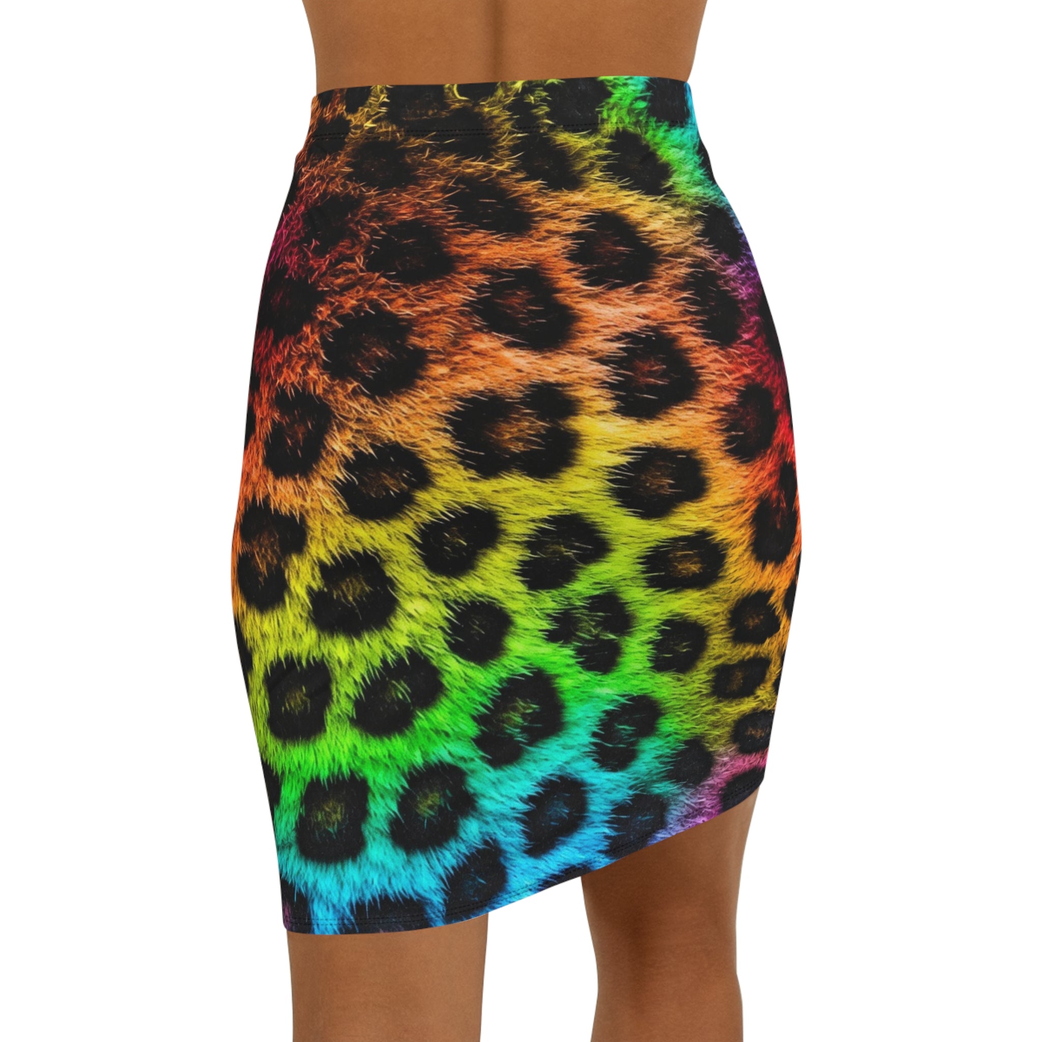Leopard Gaze Midi Pencil Skirt — Neon Rainbow Animal Print