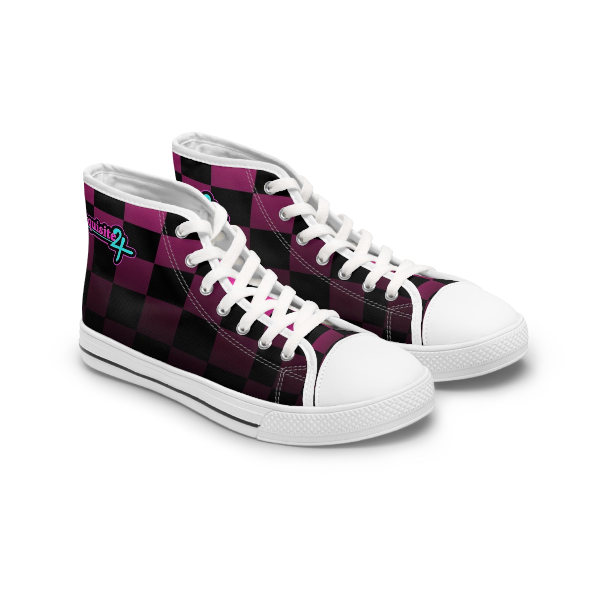 Women's Pink & Black Checkerboard High Top Sneakers