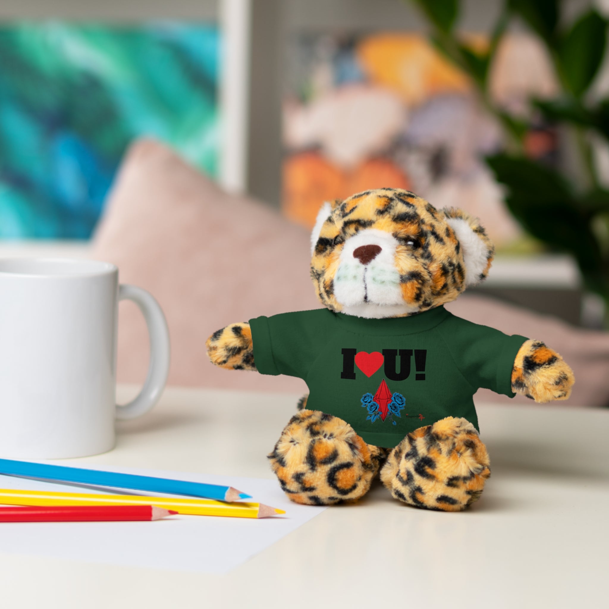Plush Bear with Branded Tee – Red Diamond and Blue Roses Teddy