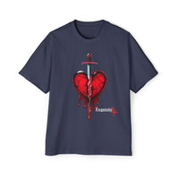 Oversized Graphic Tee — Bleeding Heart with Sword Design