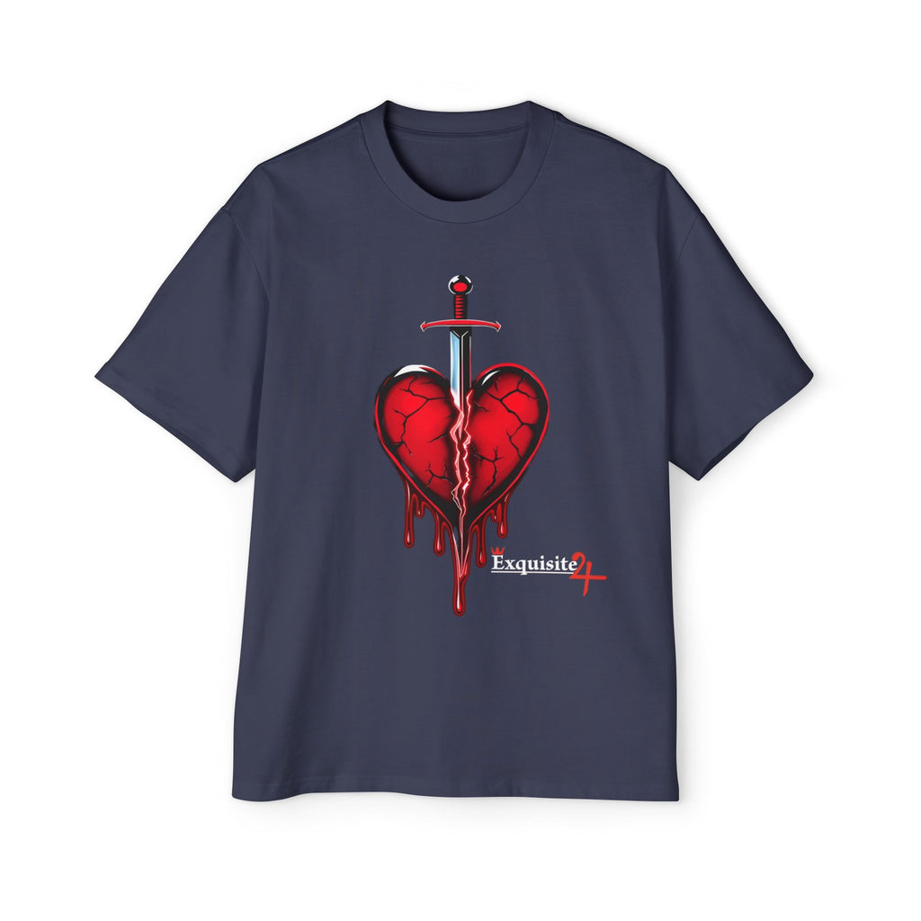 Oversized Graphic Tee — Bleeding Heart with Sword Design