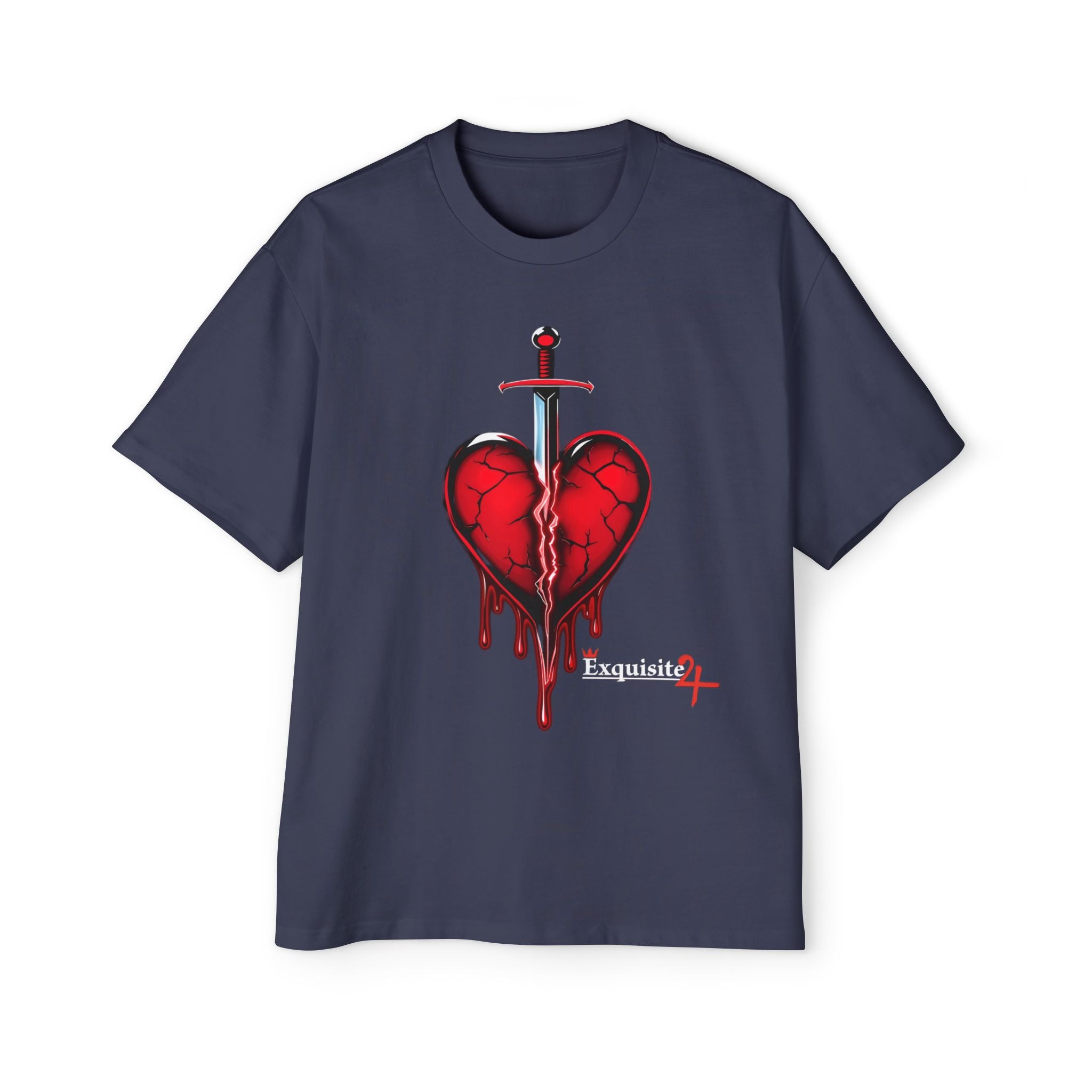 Oversized Graphic Tee — Bleeding Heart with Sword Design