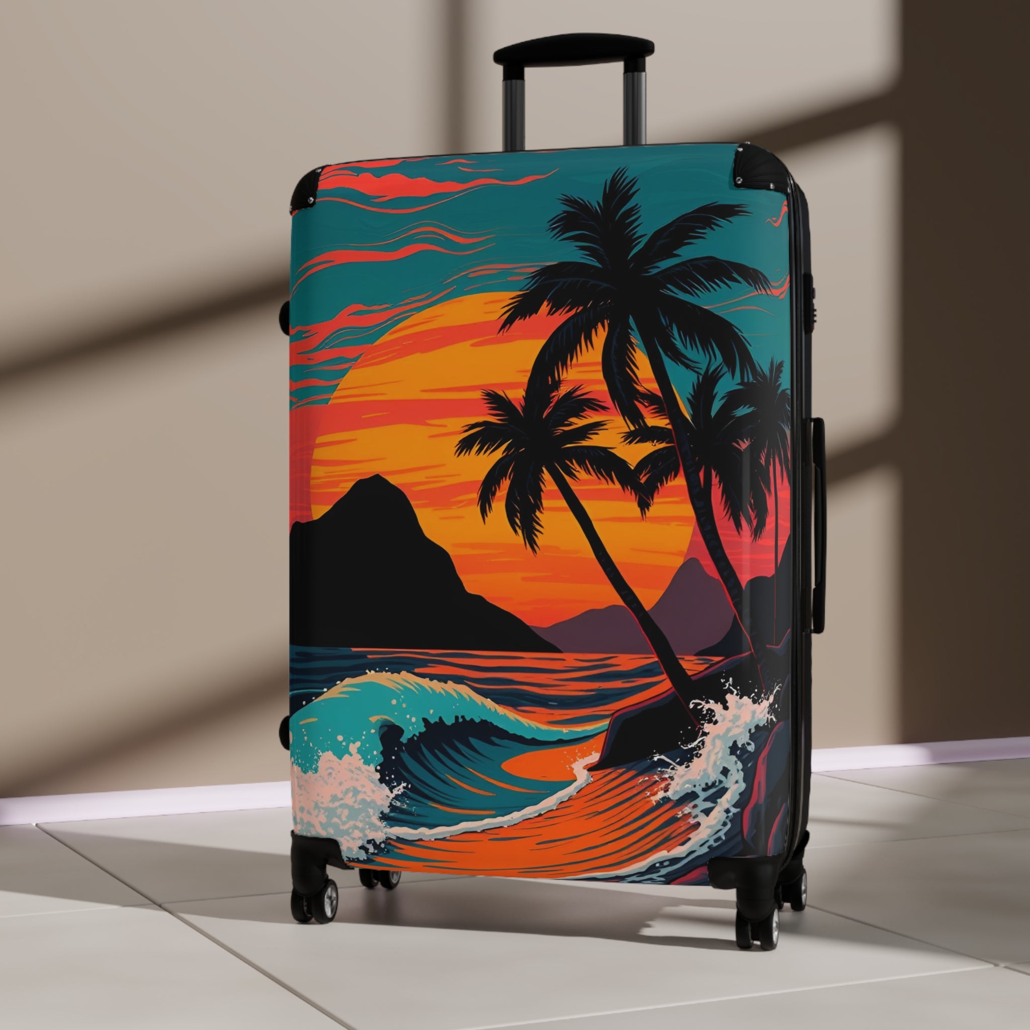 Tropical Sunset Suitcase – Palm Tree Beach Carry-On Luggage