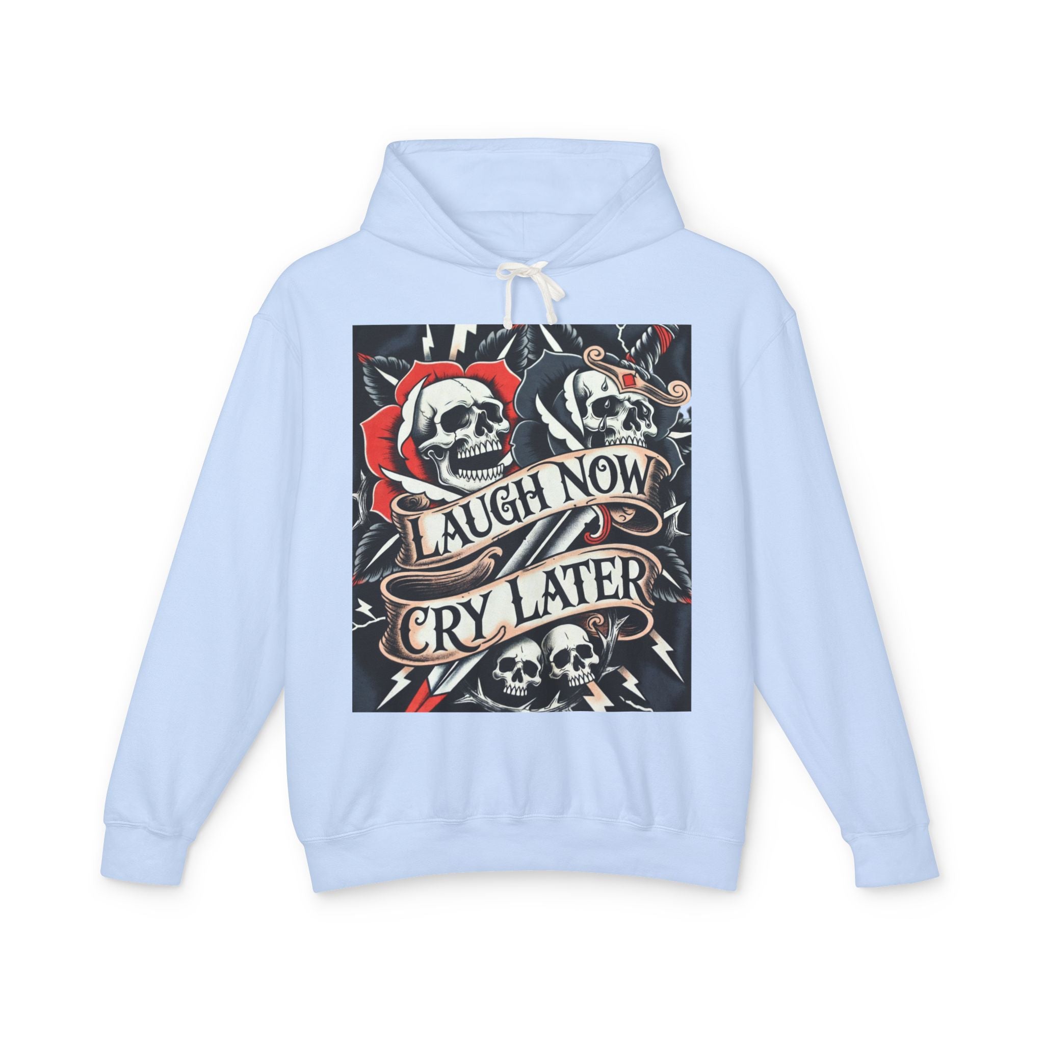 Laugh Now Cry Later Skull Hoodie — Vintage Rose Graphic