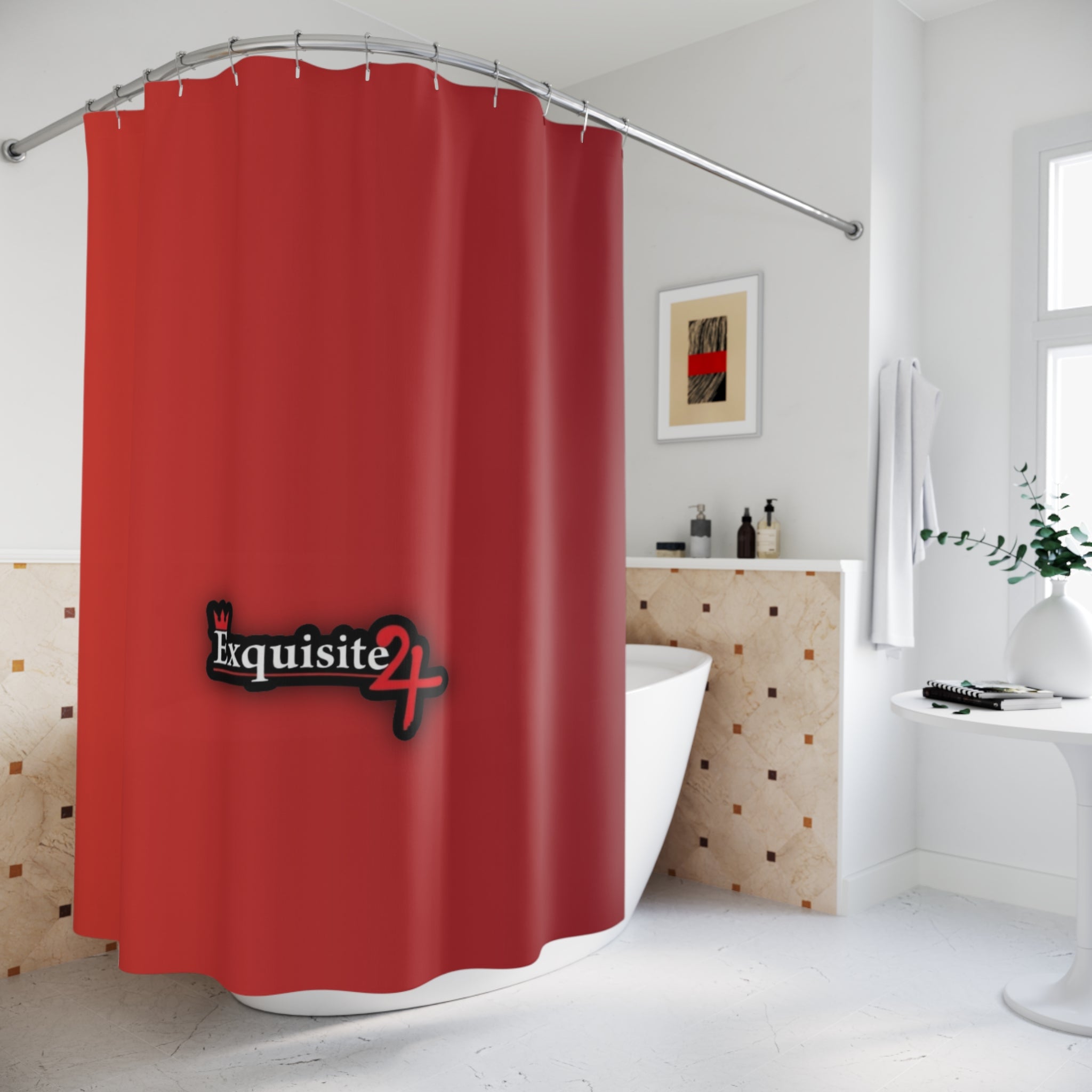 Red Logo Shower Curtain – Minimal Exquisite 24 Accent Bath Decor