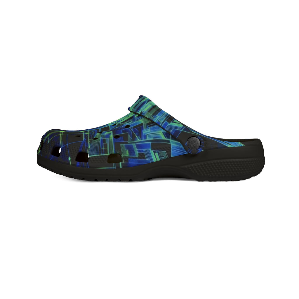Blue Green Abstract Tech Pattern EVA Foam Clogs