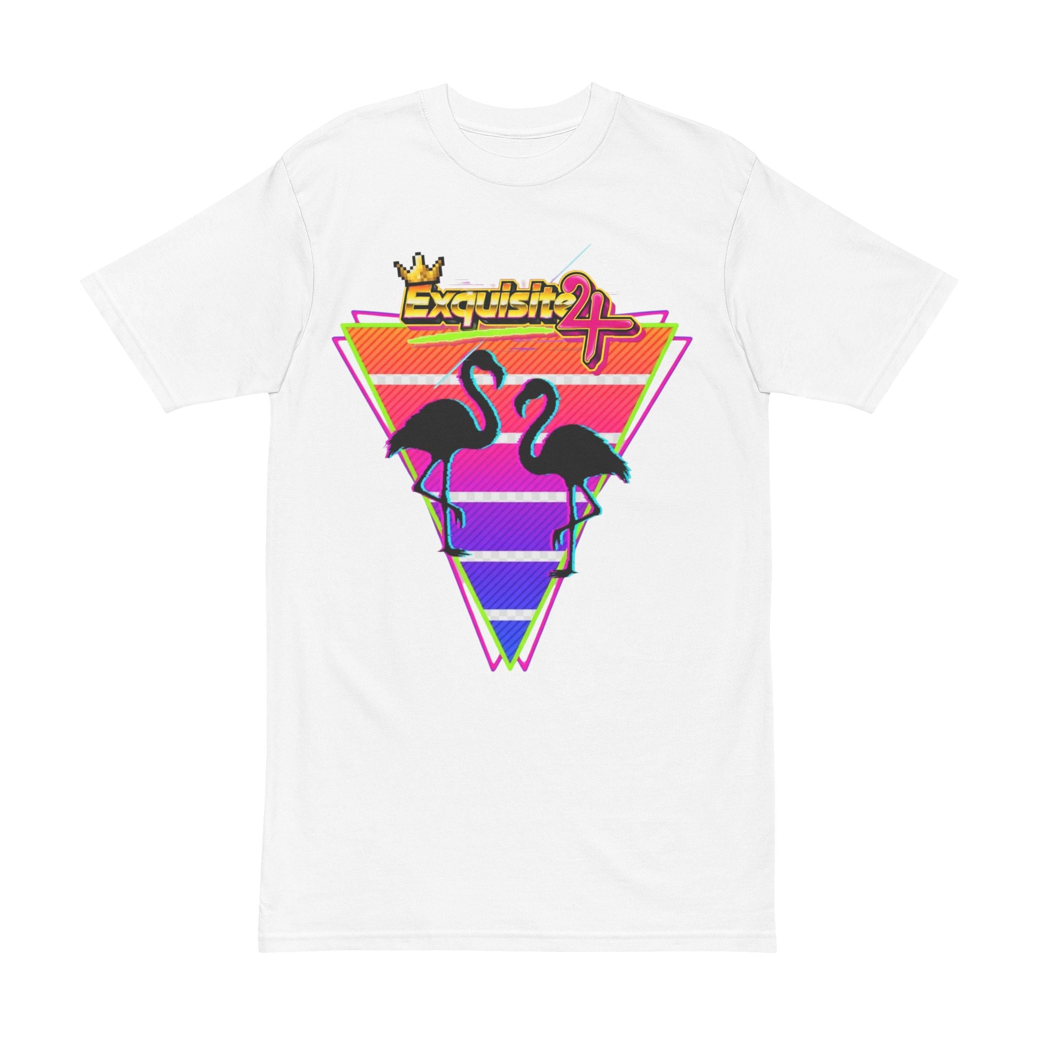 Retro Flamingo Triangle Tee — 'Exquisite 24' 80s Sunset Graphic Shirt