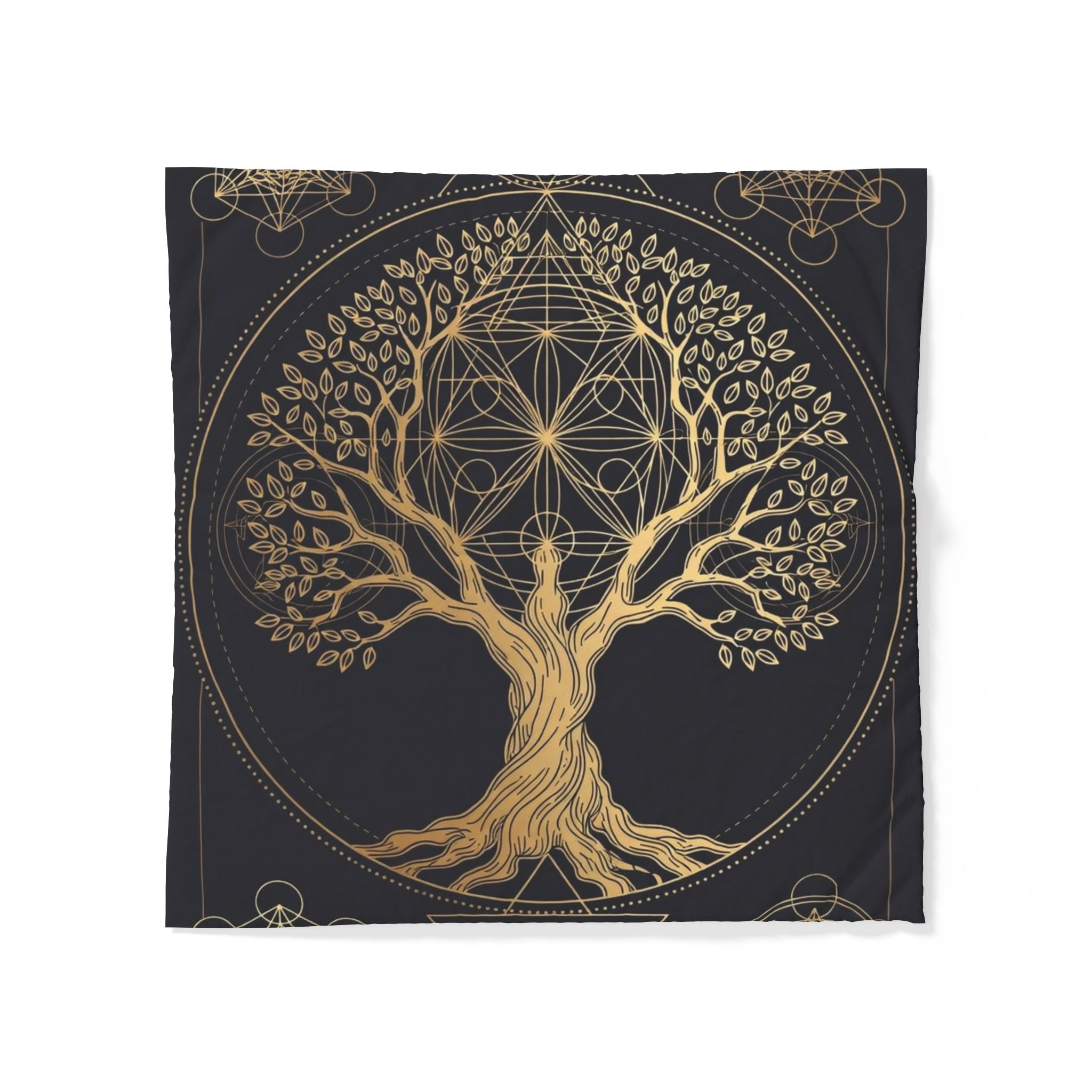Golden Tree of Life Cotton Duvet Cover — Mystical Geometric Bedding