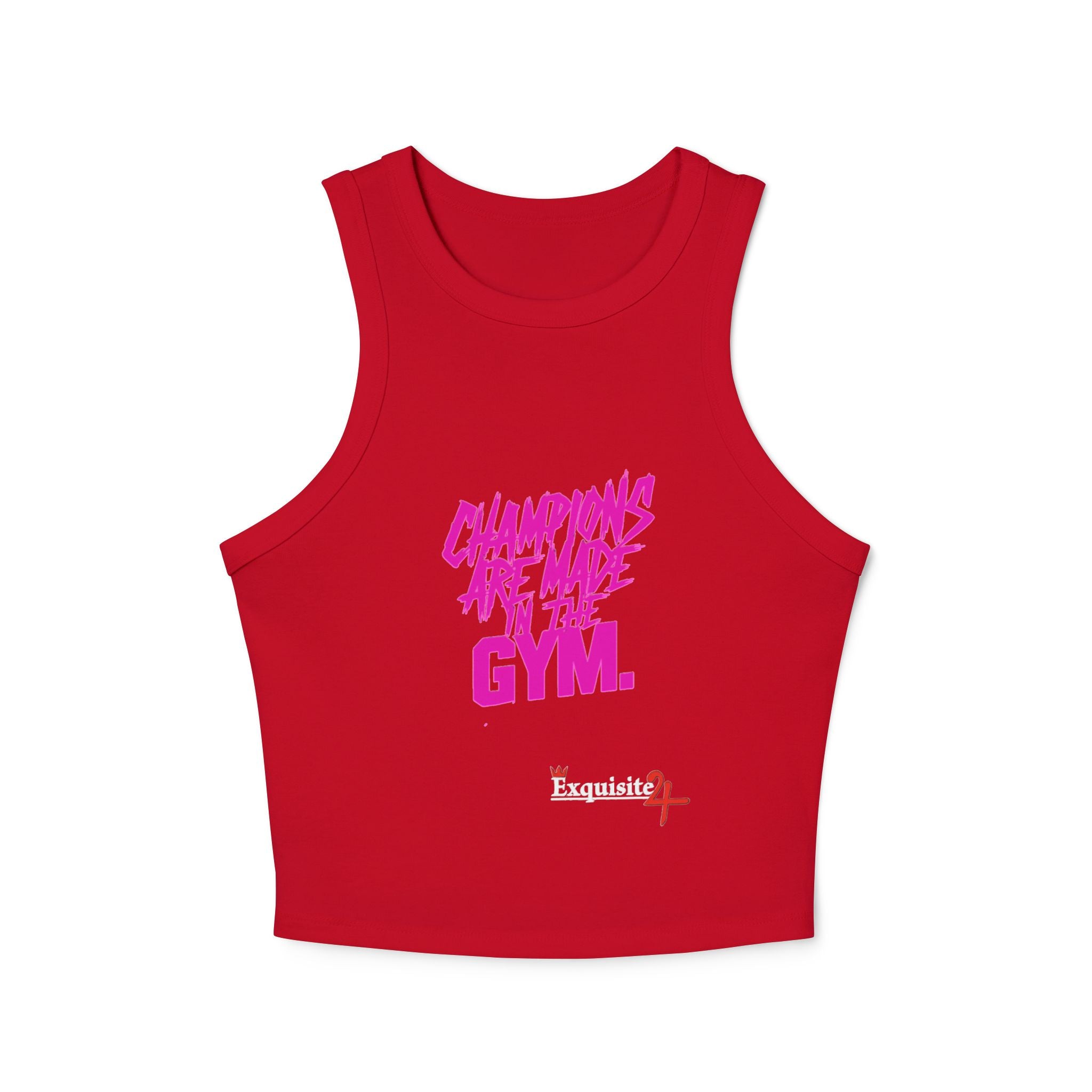 Racer Tank - '"Champions Are Made In The Gym" Pink Graphic Crop