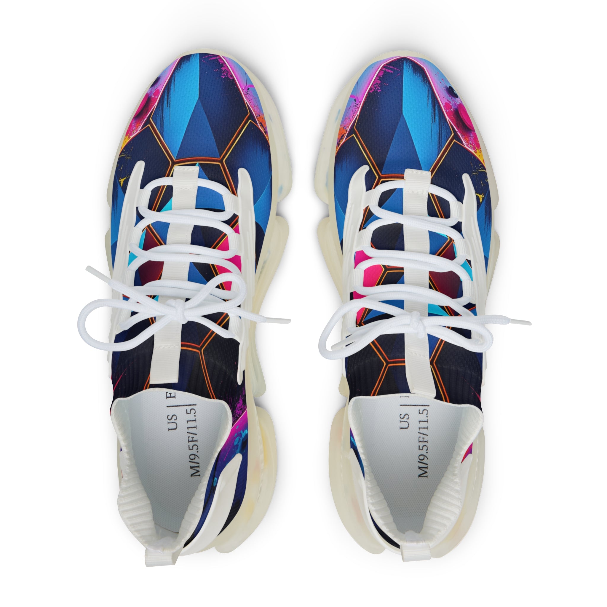 Women's Neon Geometric Athletic Shoes (Blue Pink Hexagon)