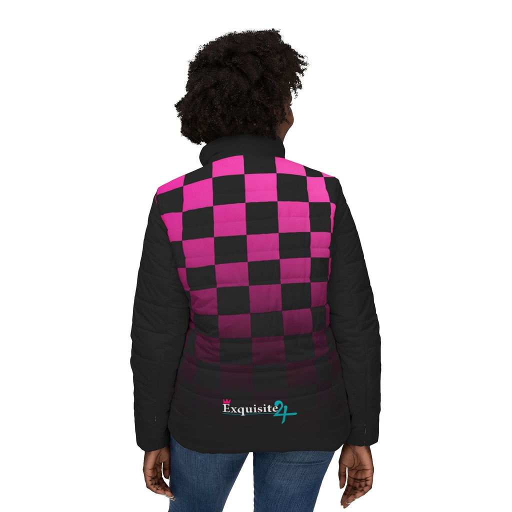 Pink Gradient Checkerboard Puffer Jacket