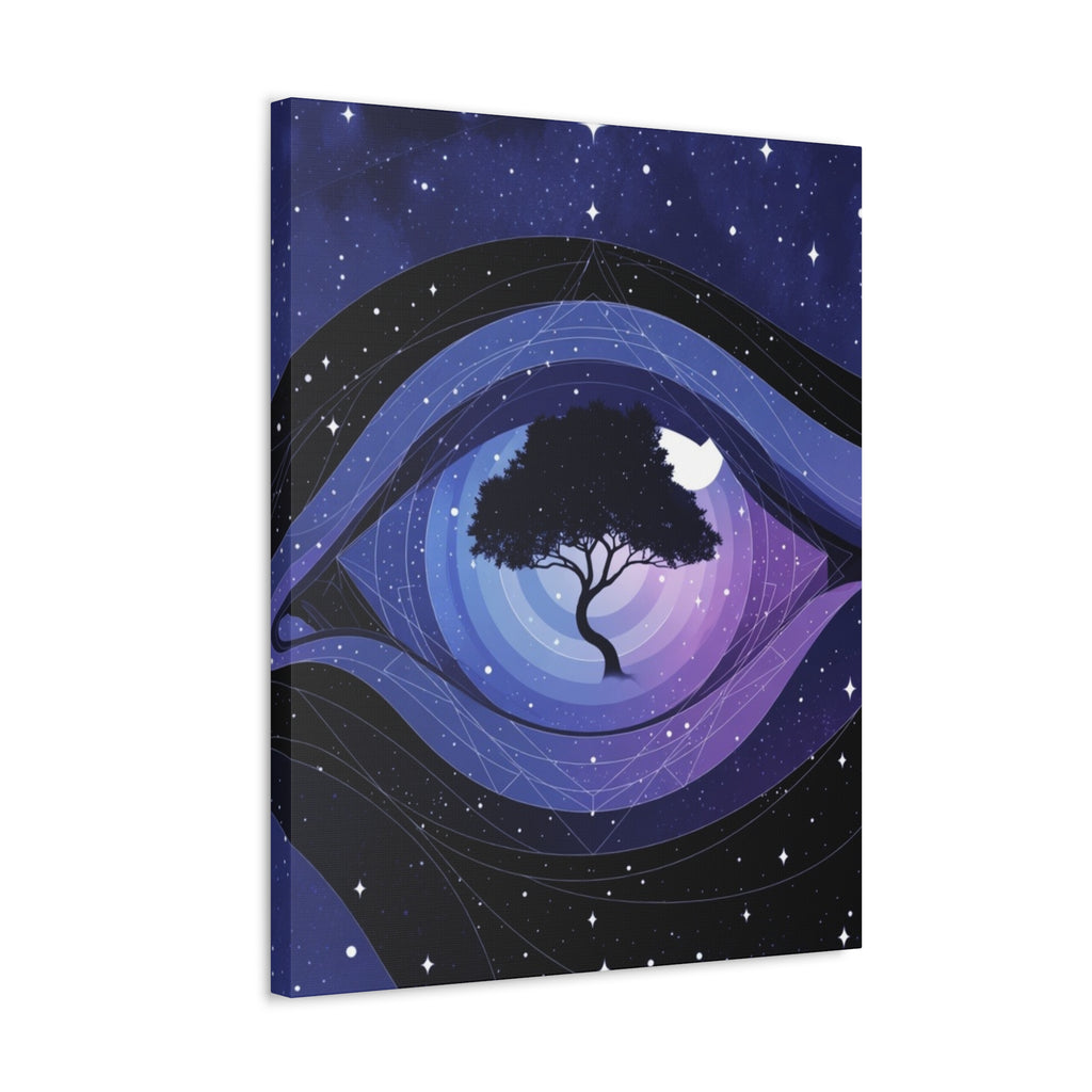 Night Tree Stretched Canvas Wall Art — Mystical Purple Galaxy Eye Design