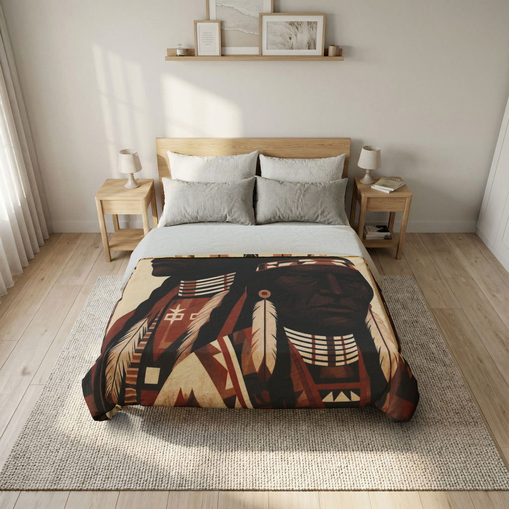 Native Inspired Cotton Duvet Cover — Tribal Chief Portrait Bedding