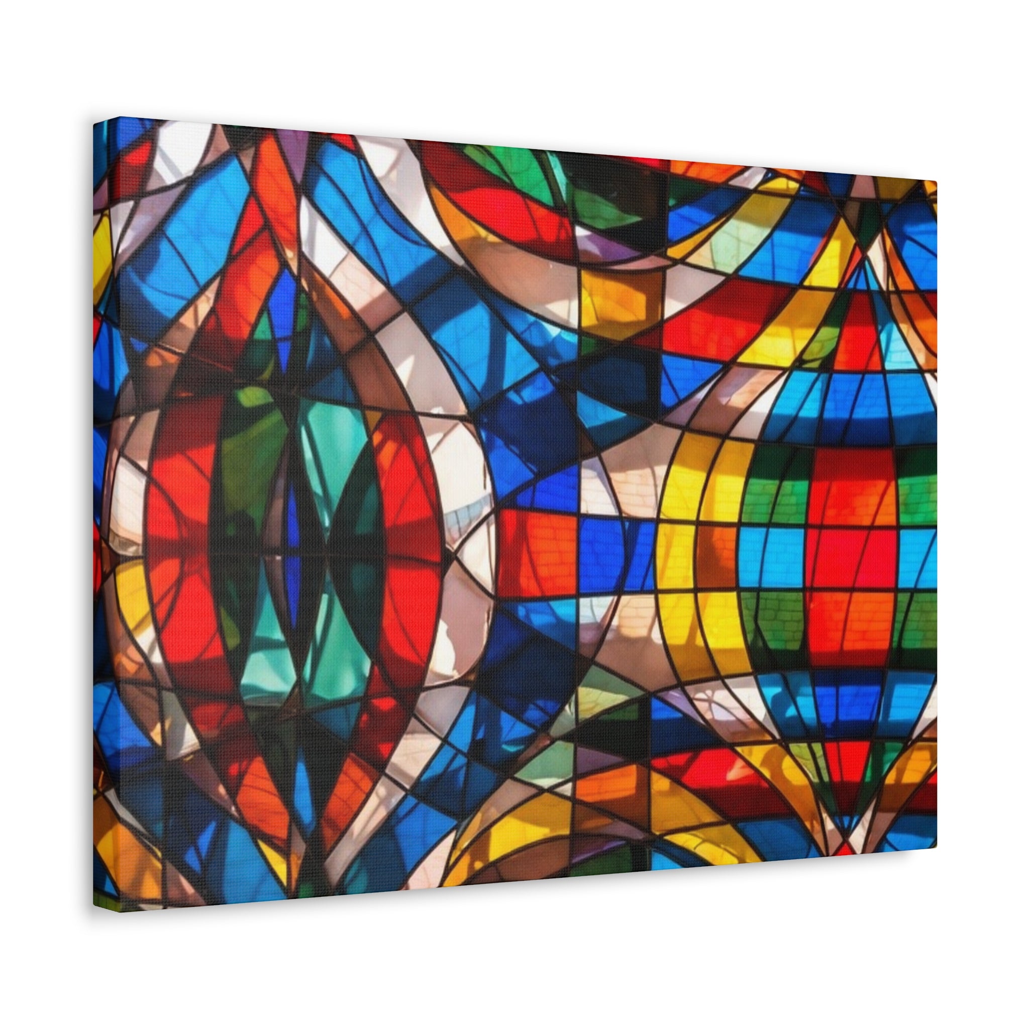 Stained Glass Abstract Stretched Canvas Print — Colorful Geometric Wall Art