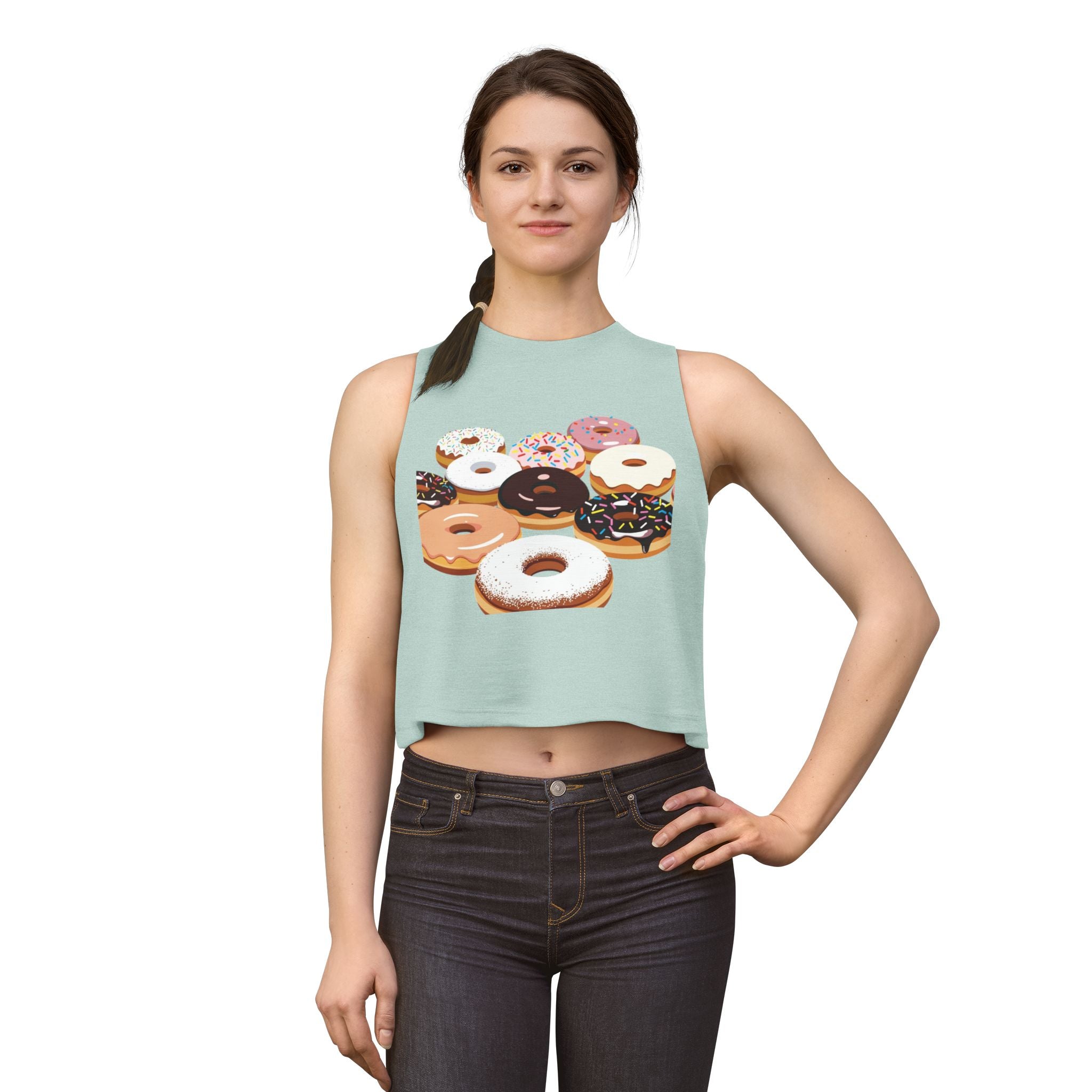 Donut Pattern Women's Crop Top — Colorful Sprinkle Donuts Graphic Tank