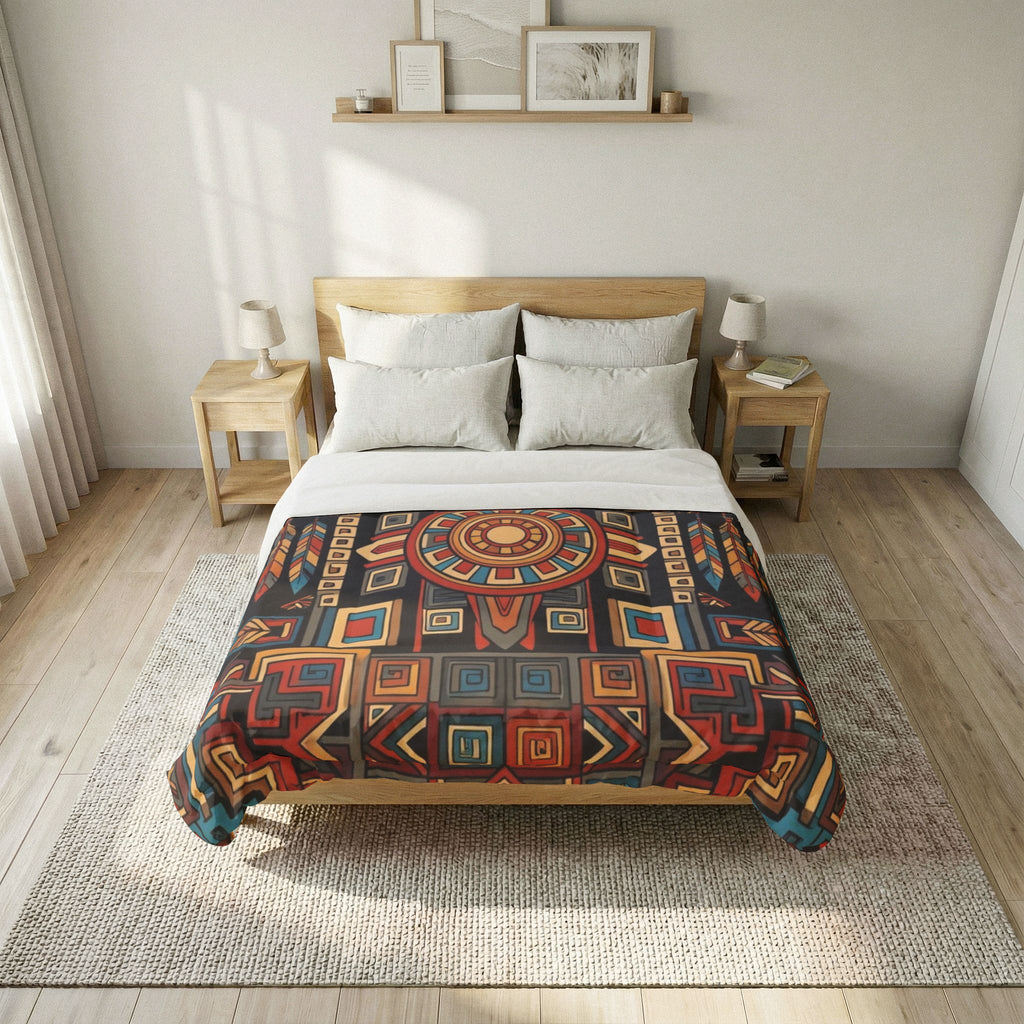 Boho Geometric Cotton Comforter – Tribal Sun Medallion Bedding