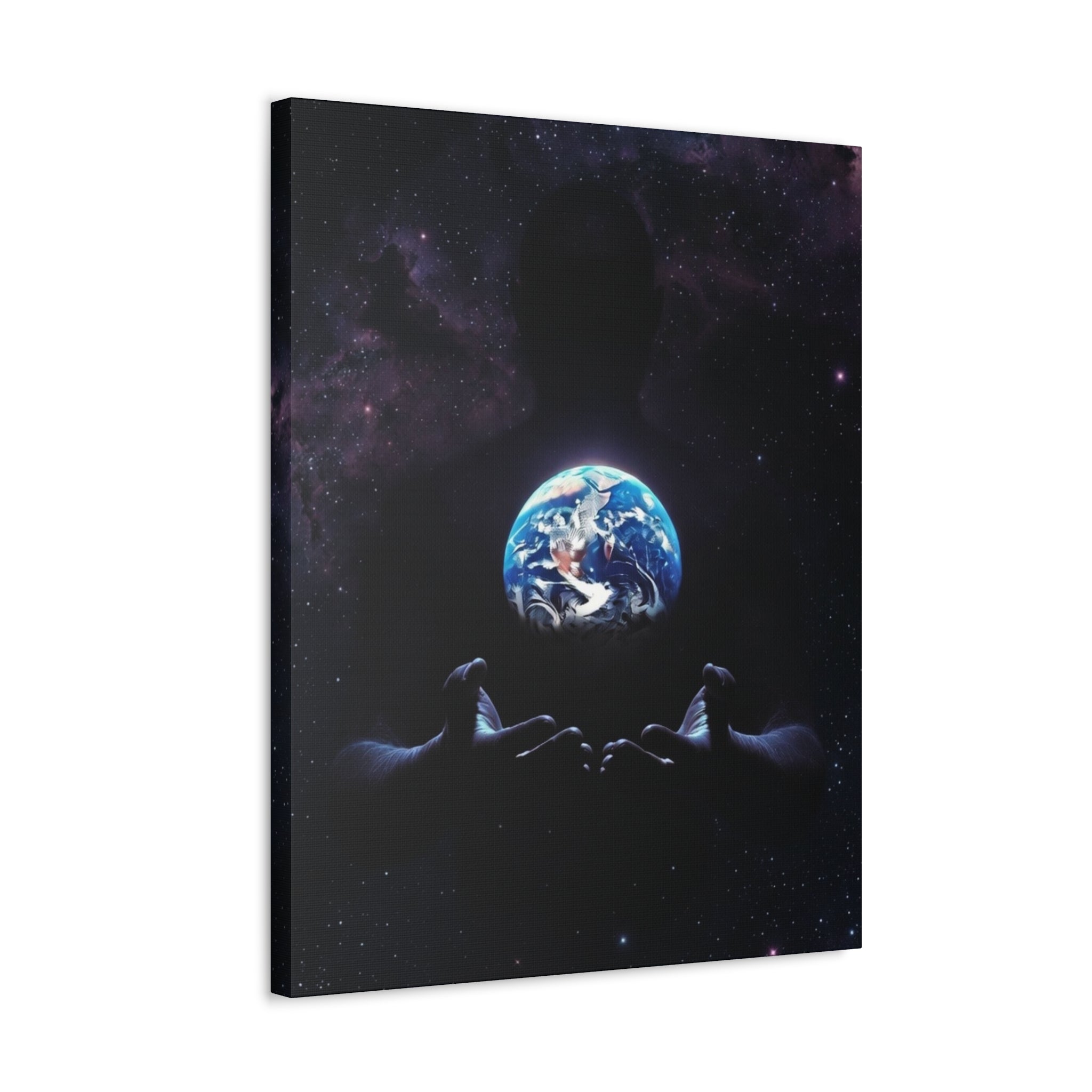 Galaxy Hands Stretched Canvas – Earth in Palm Wall Art