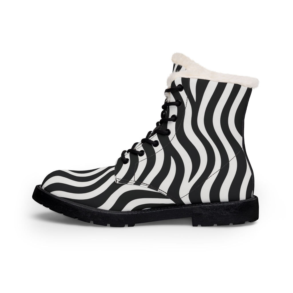 Women's Zebra Stripe Fur-Lined Leather Boots