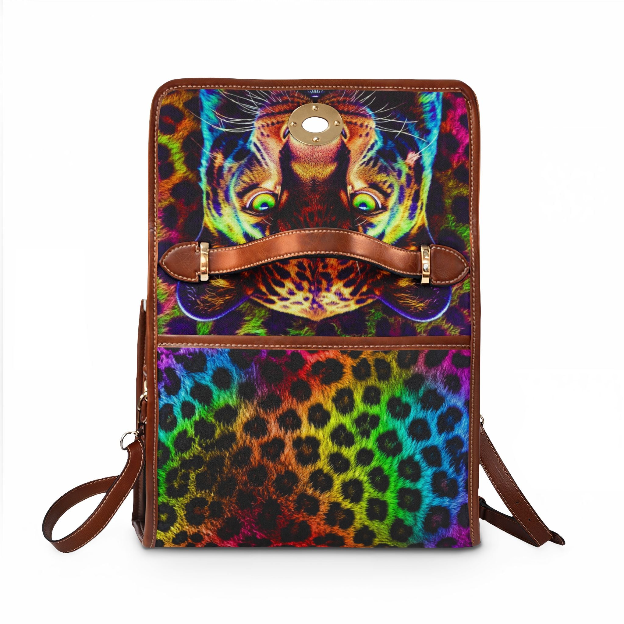 Rainbow Leopard Tote Bag — Colorful Leopard Face Waterproof Canvas Handbag