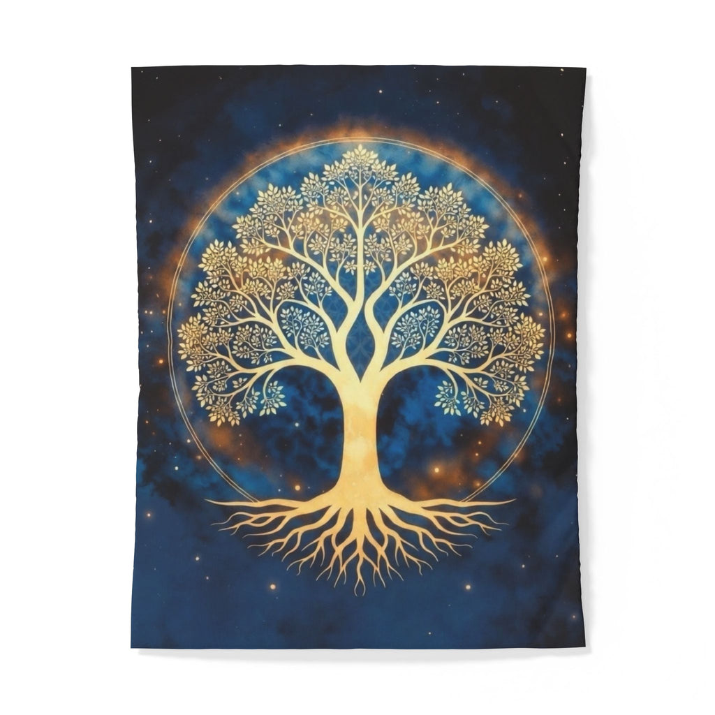 Golden Tree of Life Cotton Duvet Cover — Spiritual Boho Bedding for Meditation & Yoga Retreats