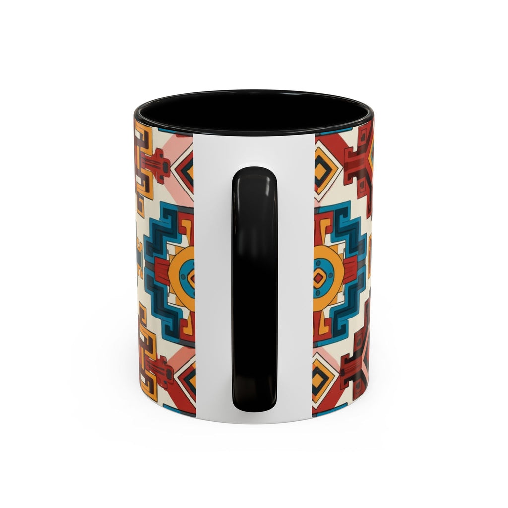 Southwestern Geometric Accent Mug — Color Interior Ceramic Coffee Cup