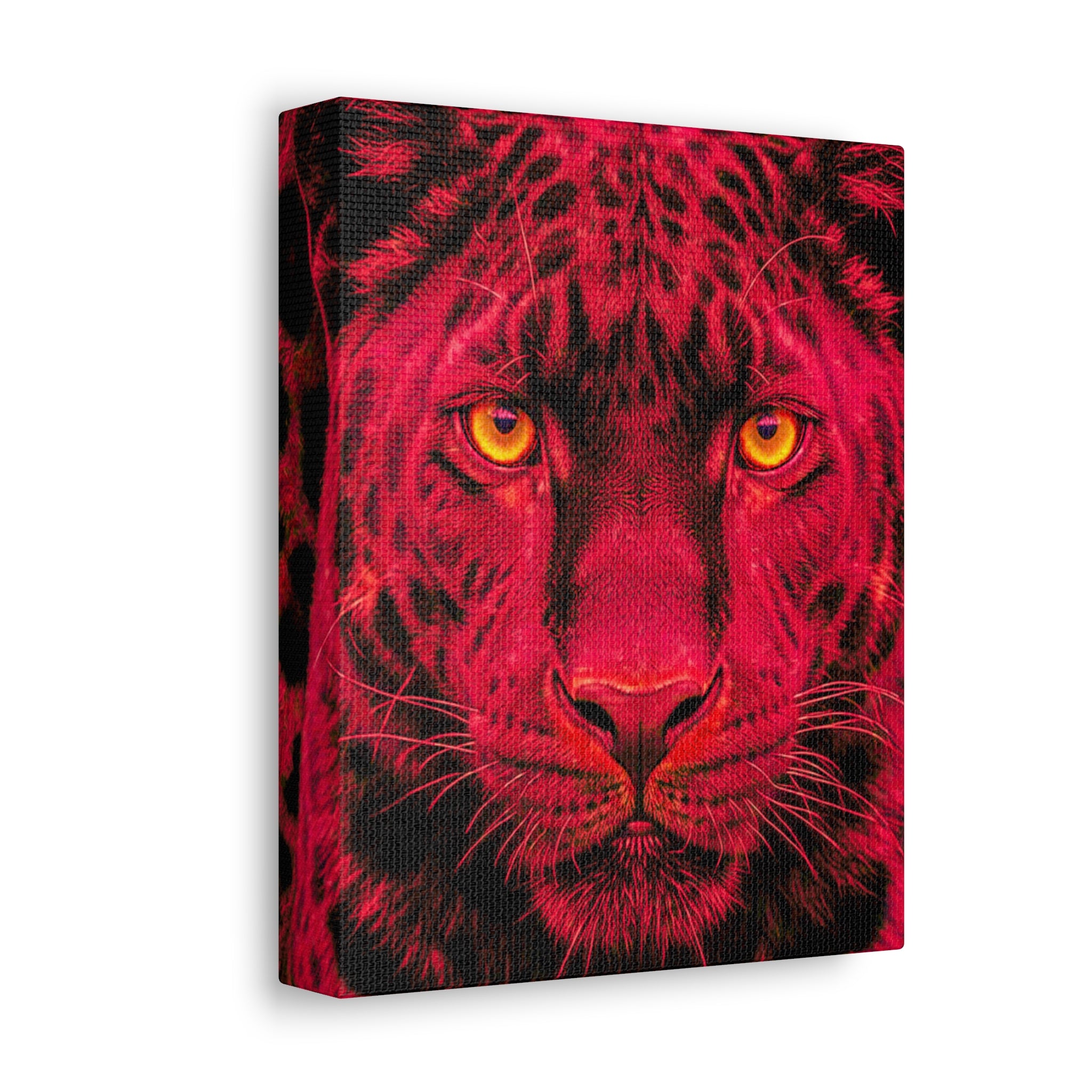 Red Panther Canvas Wall Art — Bold Neon Portrait Stretched Canvas
