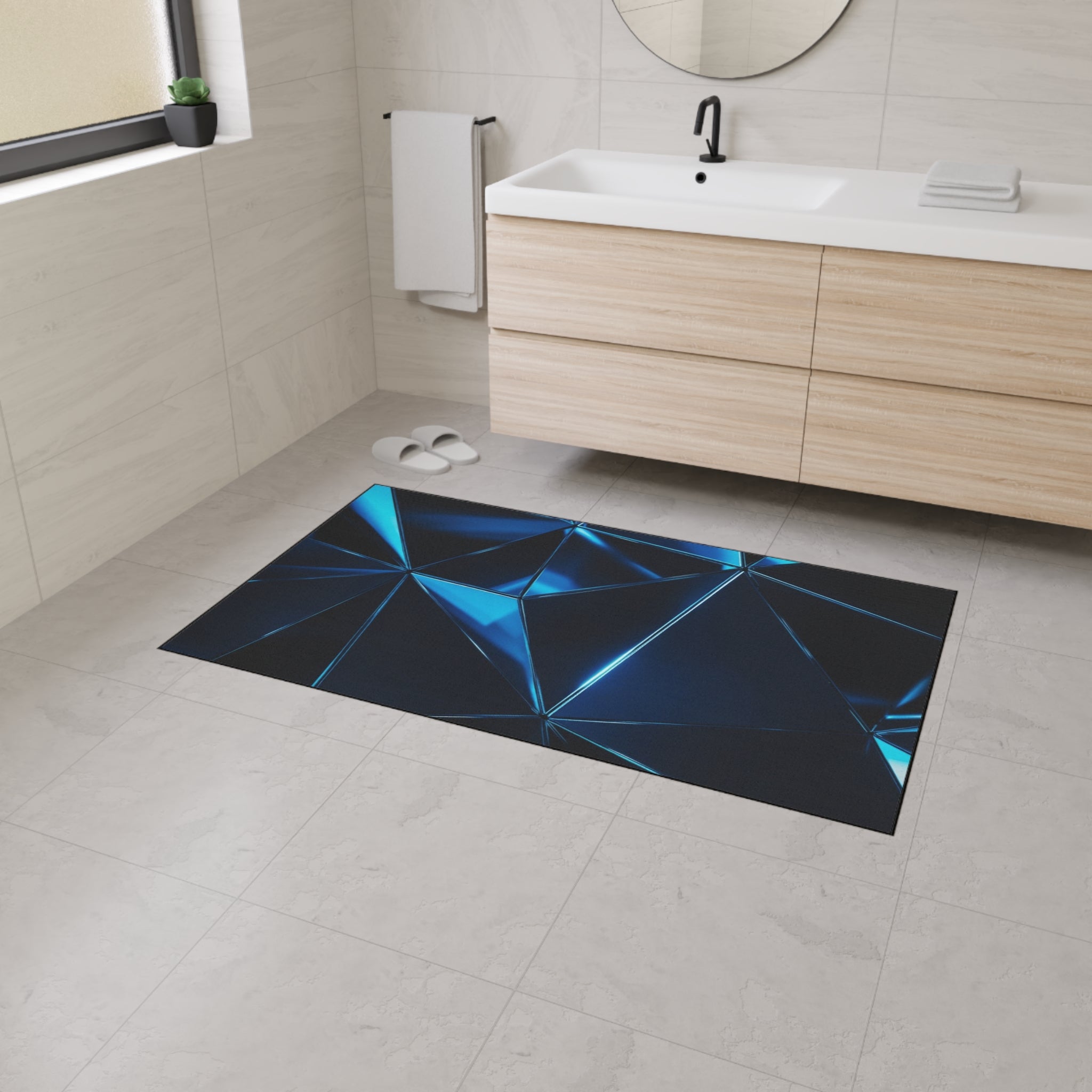Geometric Blue Prism Floor Mat — Heavy Duty Non-Slip Rug for Entry, Garage & Office
