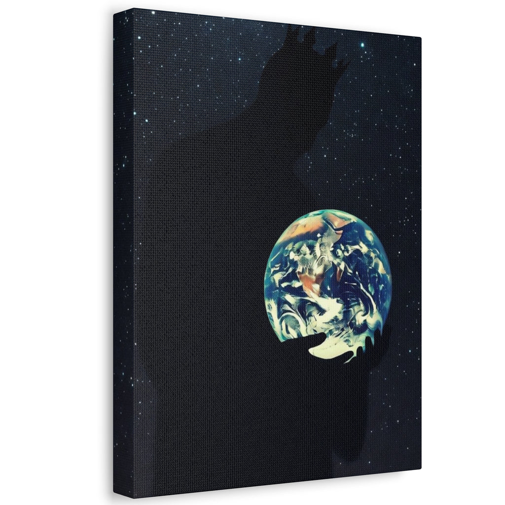 Earth Embrace Stretched Canvas — Cosmic Silhouette Wall Art