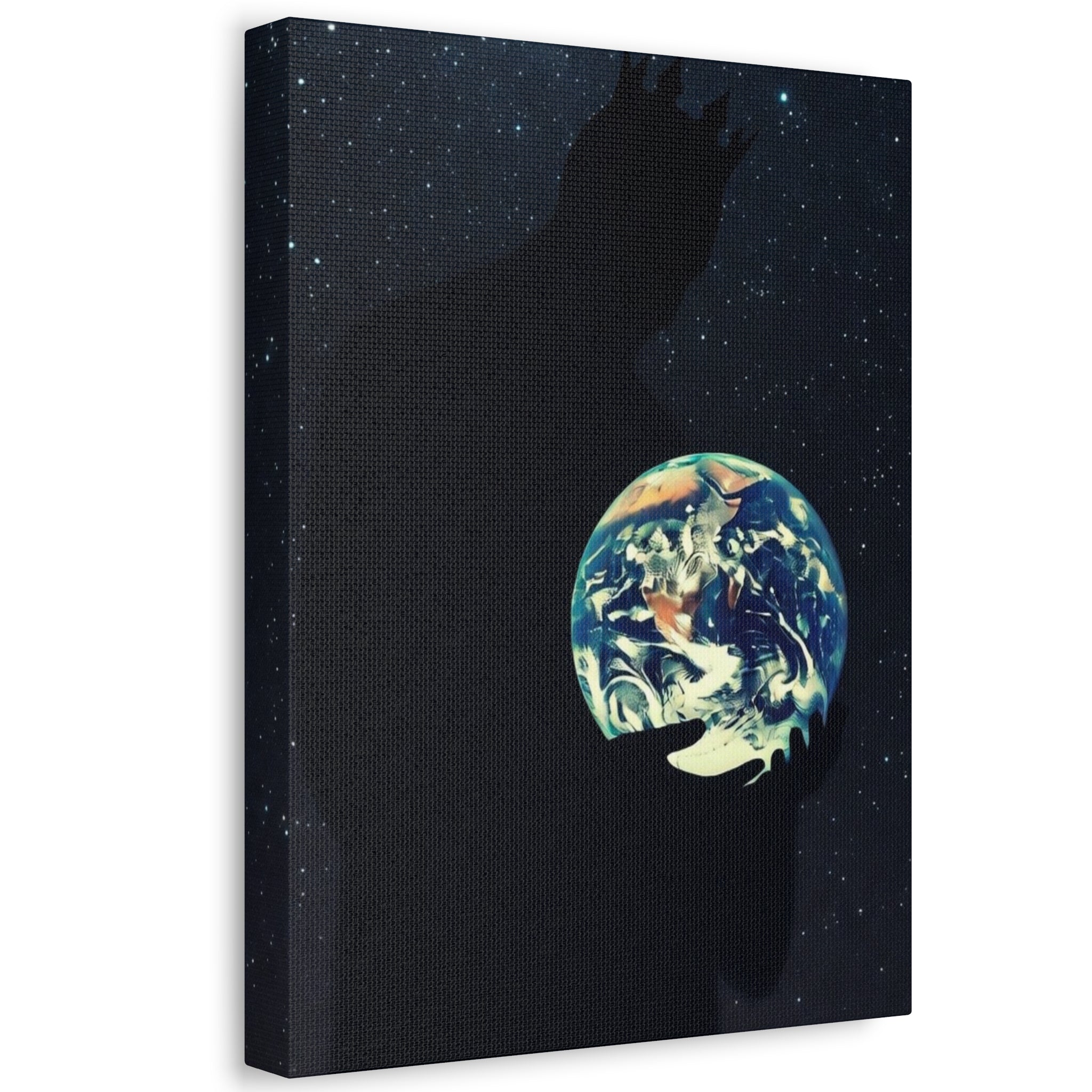 Earth Embrace Stretched Canvas — Cosmic Silhouette Wall Art