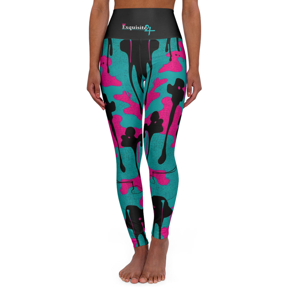 High-Waist Pink & Teal Camo Yoga Leggings