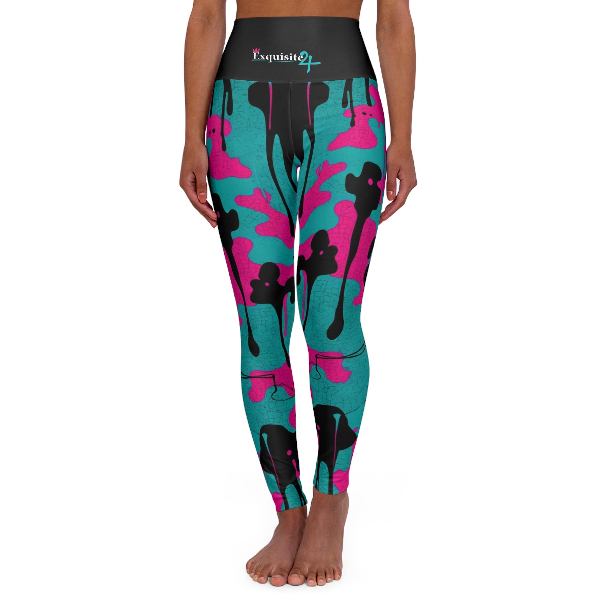 High-Waist Pink & Teal Camo Yoga Leggings