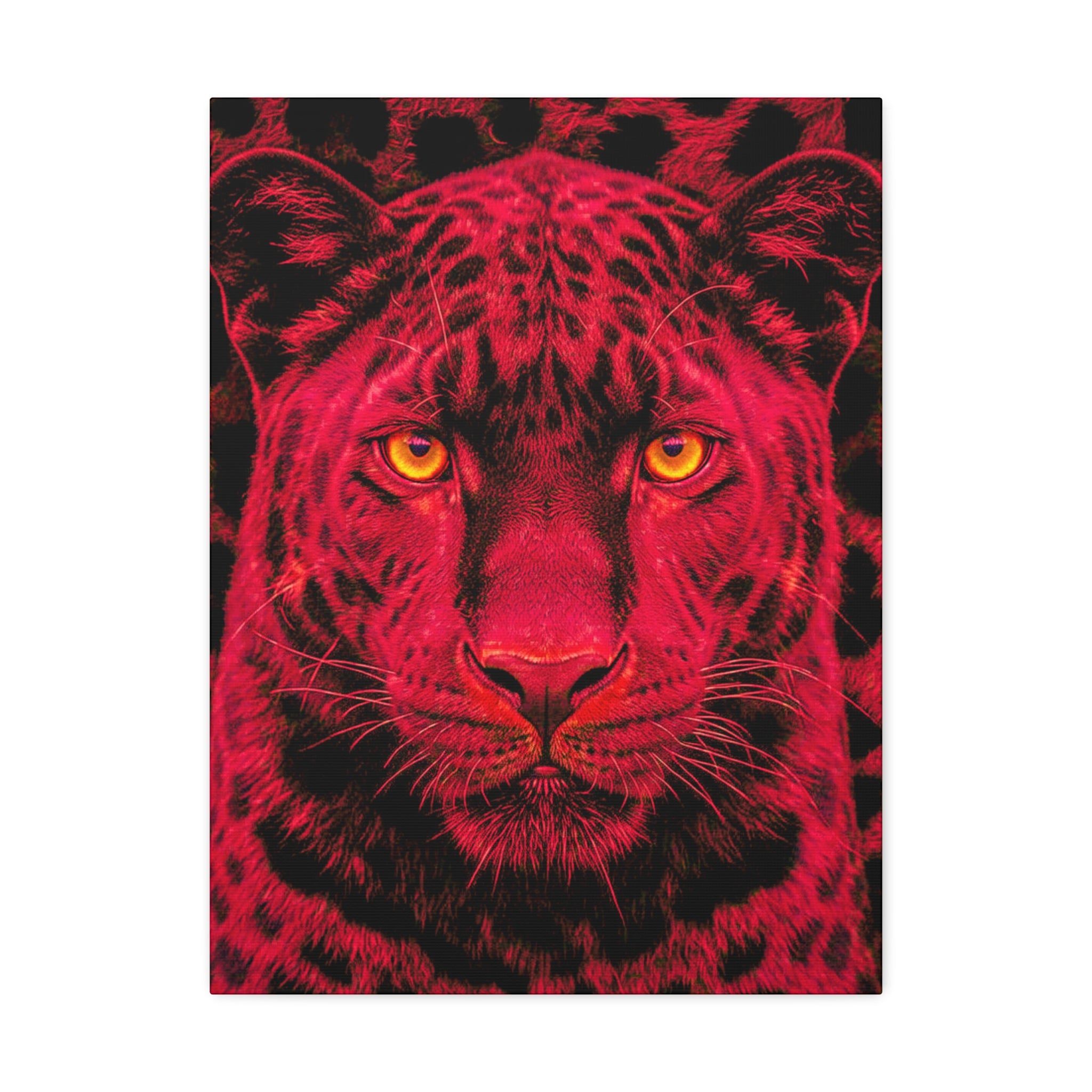 Red Panther Canvas Wall Art — Bold Neon Portrait Stretched Canvas