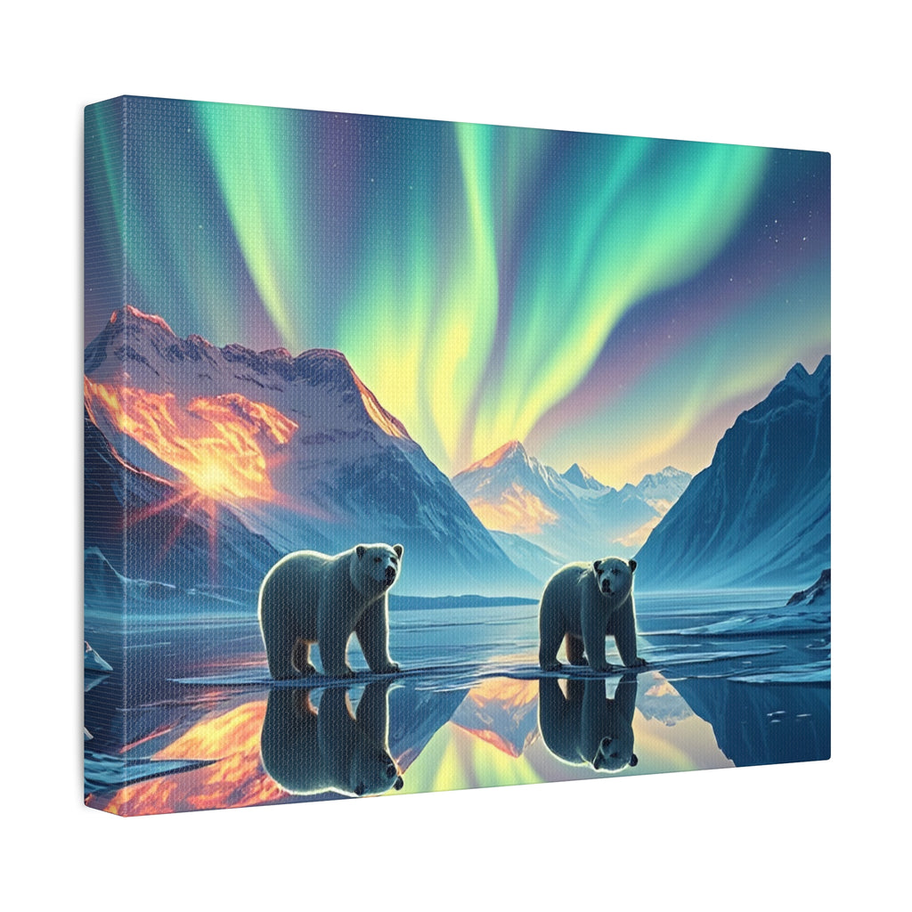 Aurora Polar Bears Stretched Canvas - Northern Lights Wildlife Wall Art