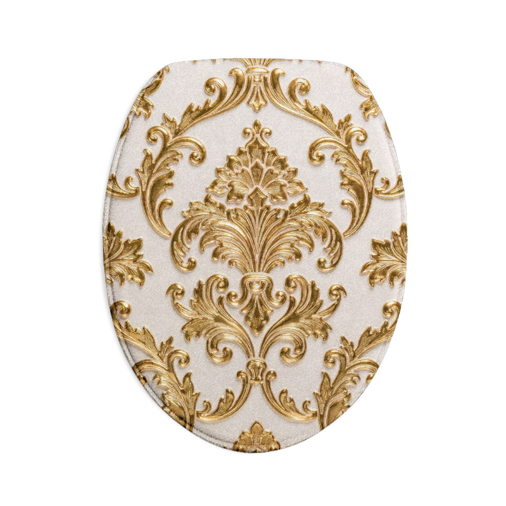 Baroque Gold Damask Toilet 3-Piece Bath Rug Set