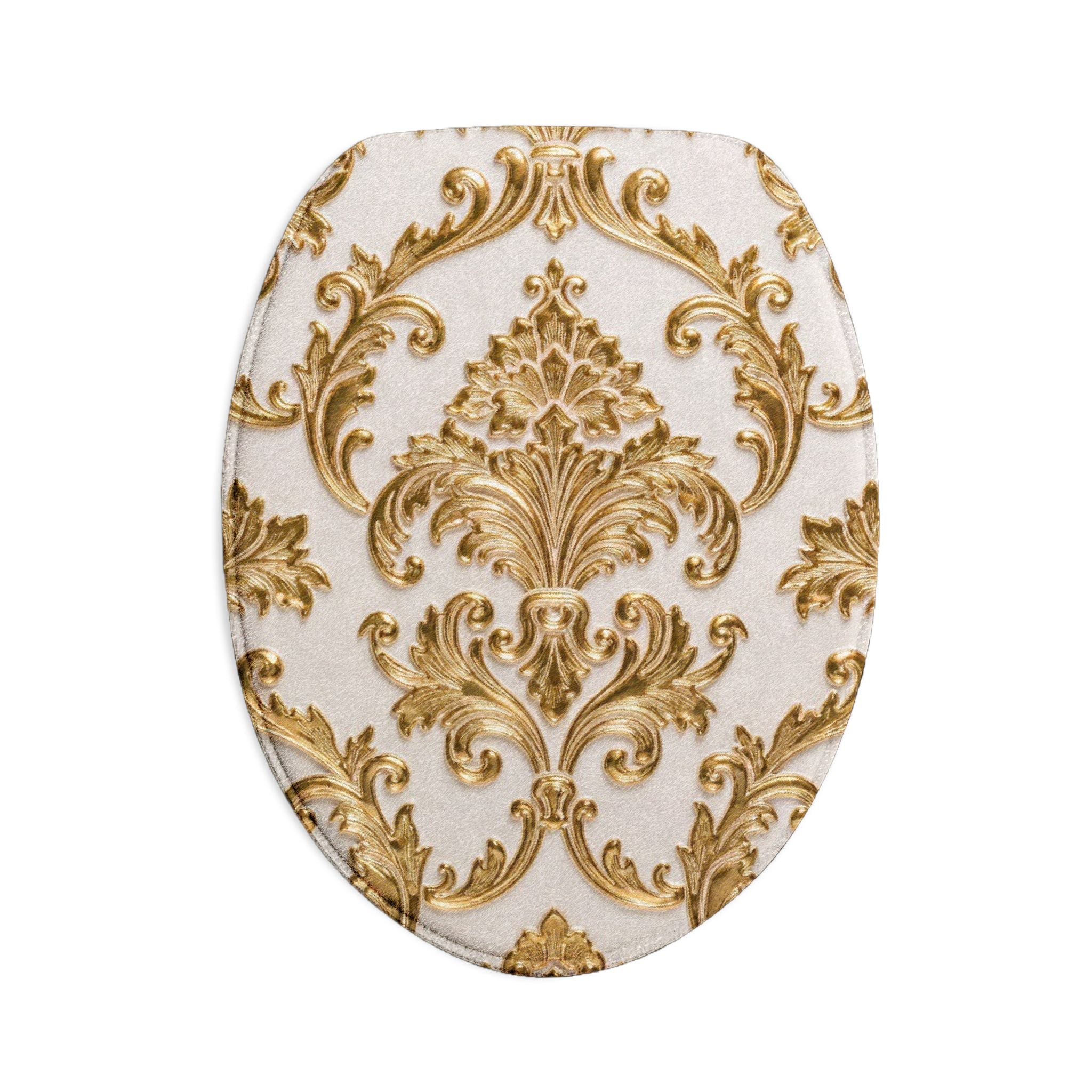 Baroque Gold Damask Toilet 3-Piece Bath Rug Set