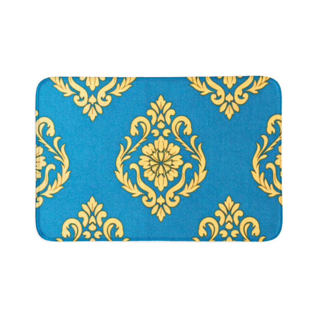 Blue & Gold Damask Toilet Seat Cover Set – 3-Piece Bathroom Rug & Lid Cover