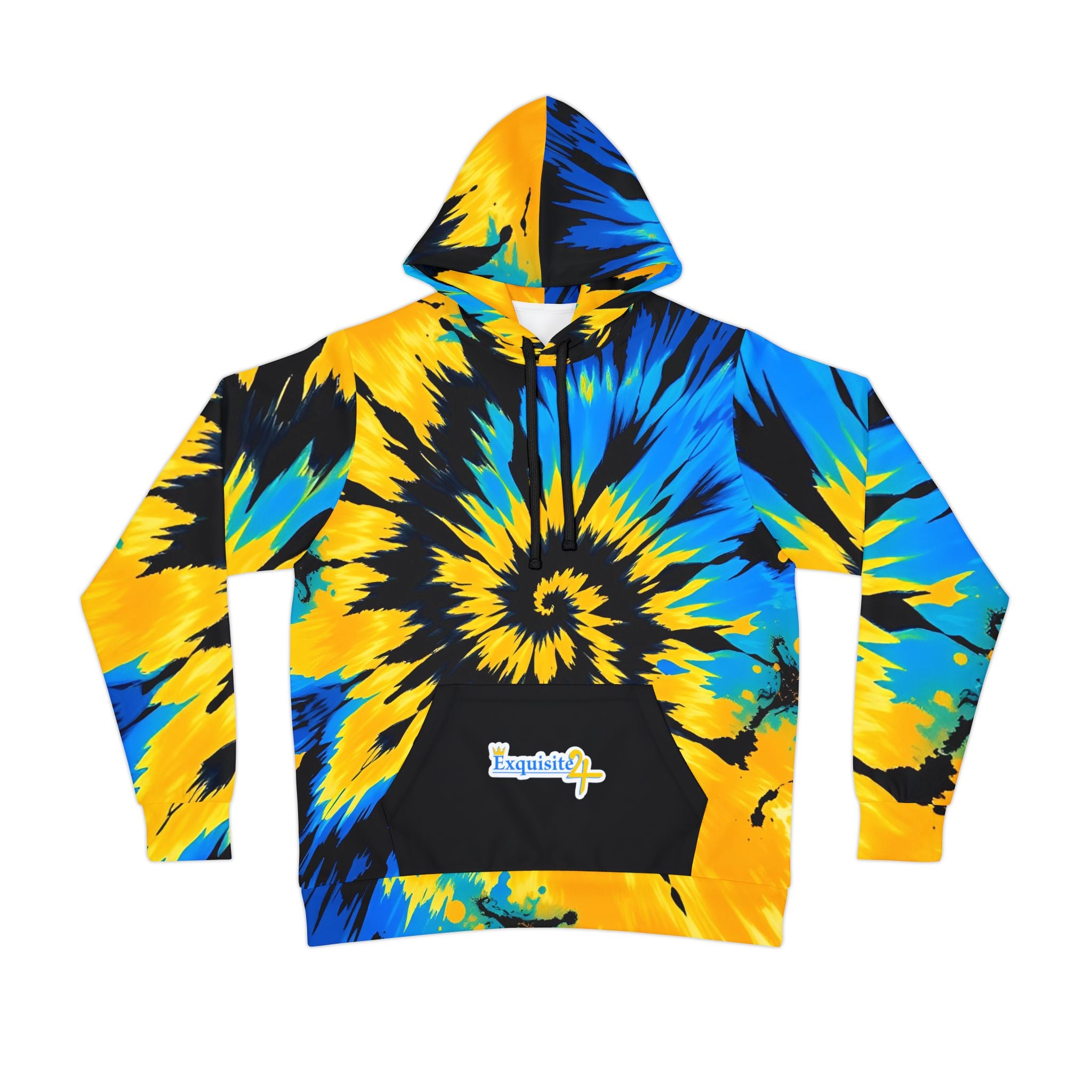 Tie-Dye Spiral Athletic Hoodie – Blue & Yellow Swirl Performance Pullover