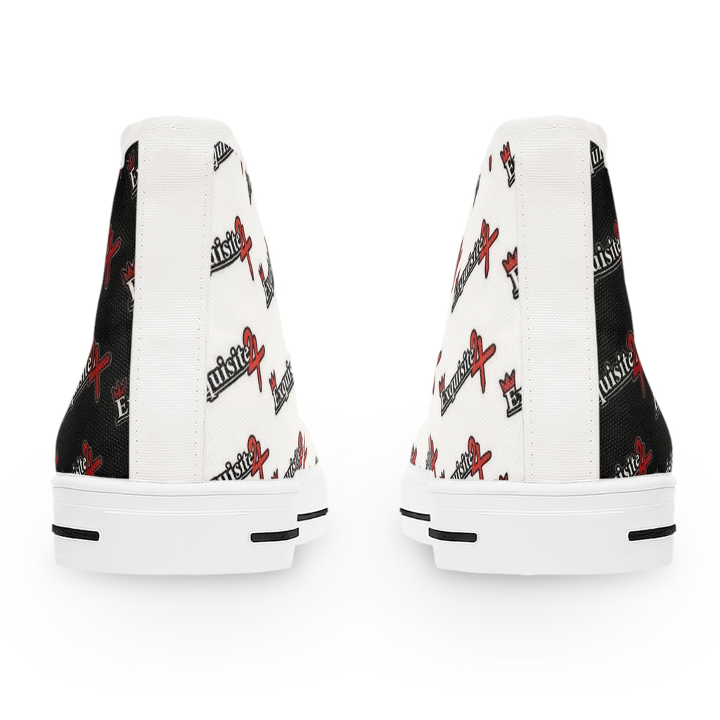 High Top Sneakers — Red & Black 'Exquisite 24' Logo Patterned Women's Canvas Shoes