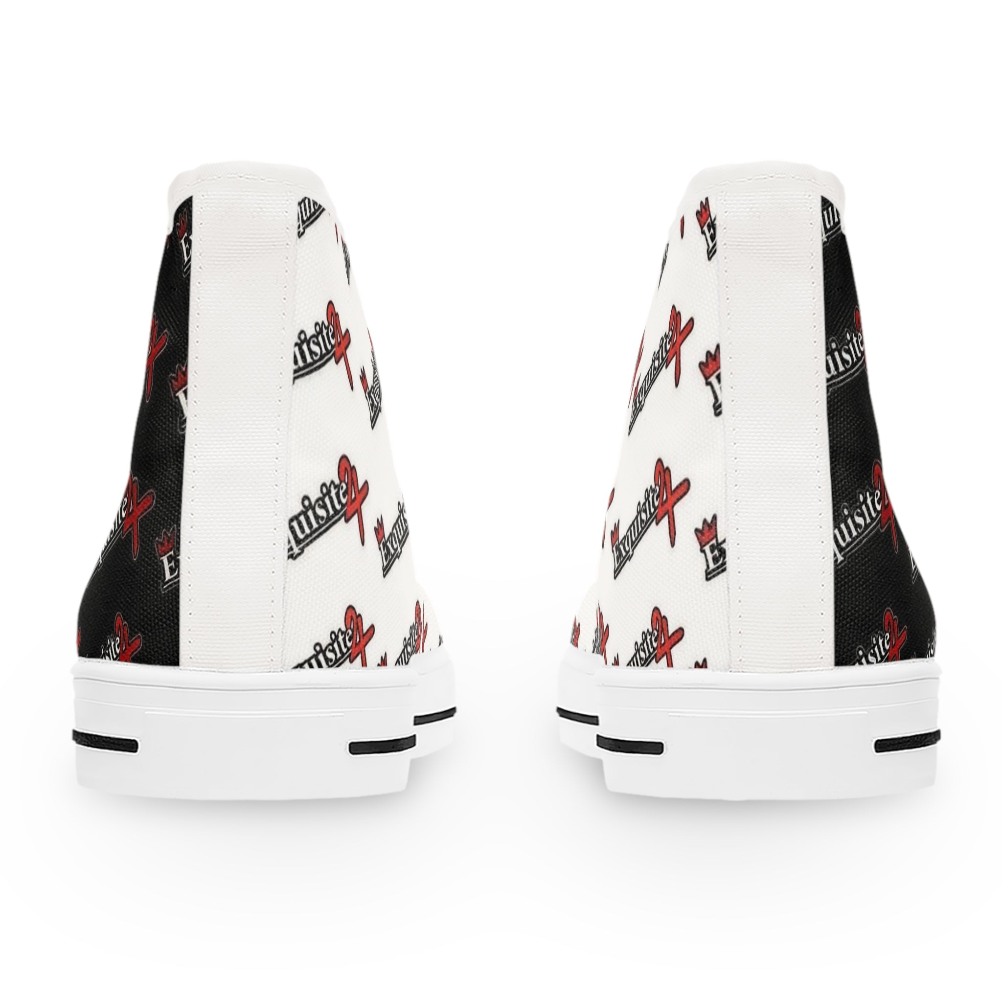 High Top Sneakers — Red & Black 'Exquisite 24' Logo Patterned Women's Canvas Shoes