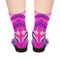 Vibrant Pink Tropical Palm Mid-Length Socks