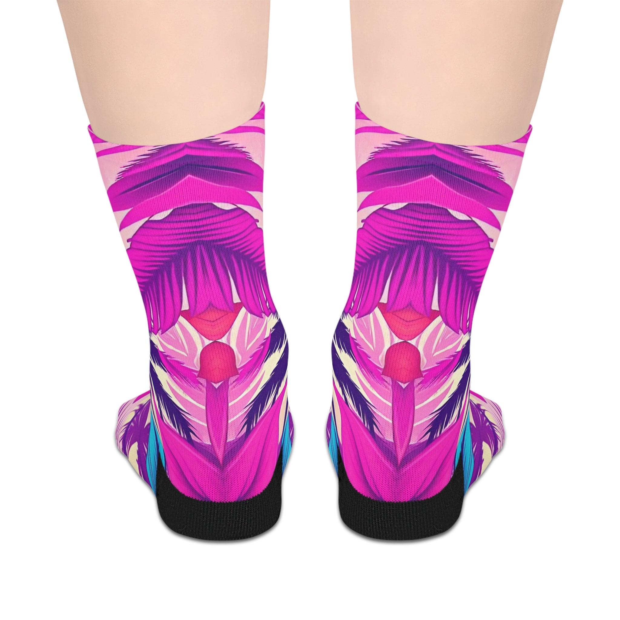 Vibrant Pink Tropical Palm Mid-Length Socks — Bold Summer Vacation Crew Socks