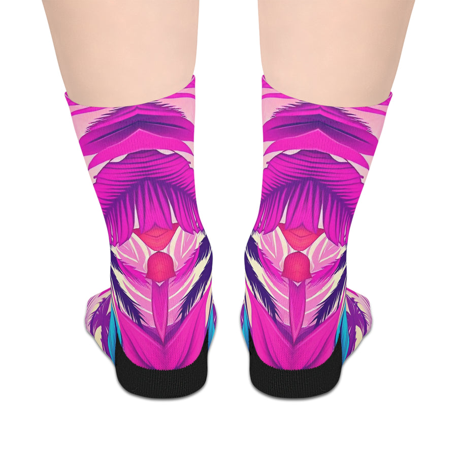 Vibrant Pink Tropical Palm Mid-Length Socks