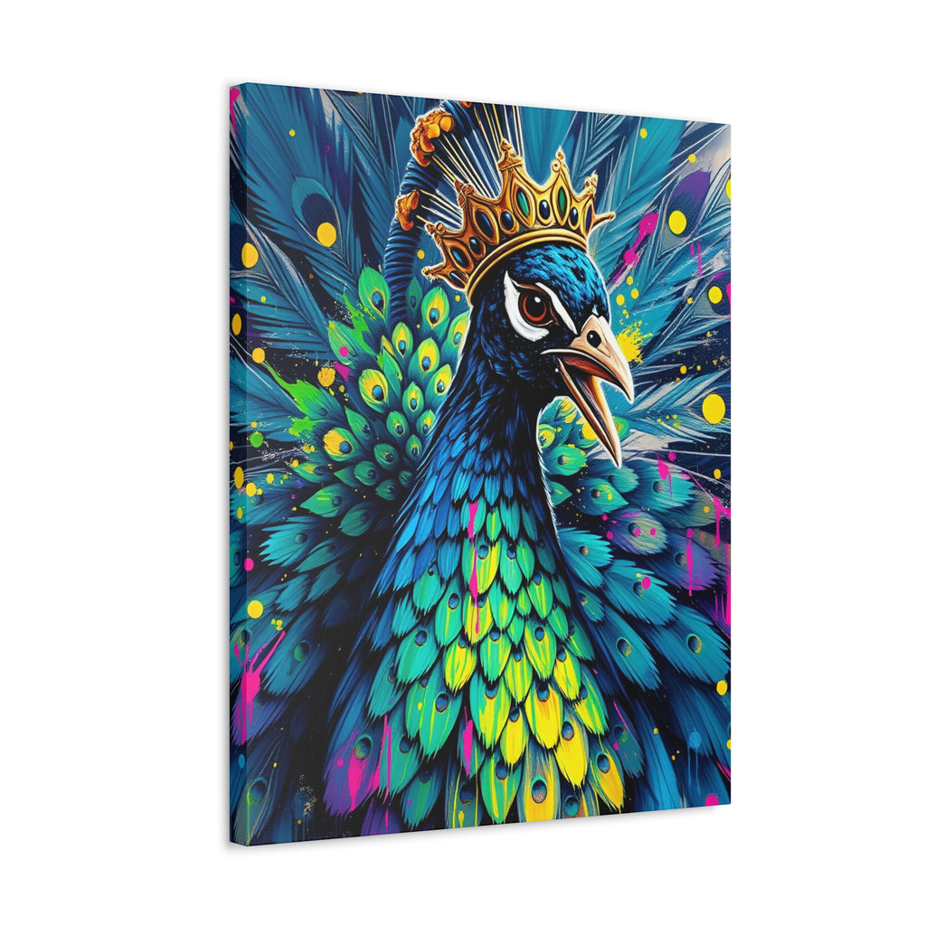 Peacock King Stretched Canvas – Vibrant Crowned Peacock Wall Art