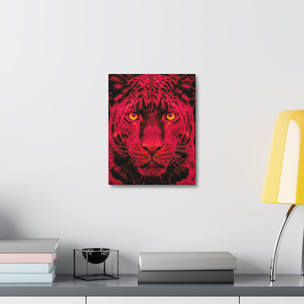 Red Panther Canvas Wall Art — Bold Neon Portrait Stretched Canvas