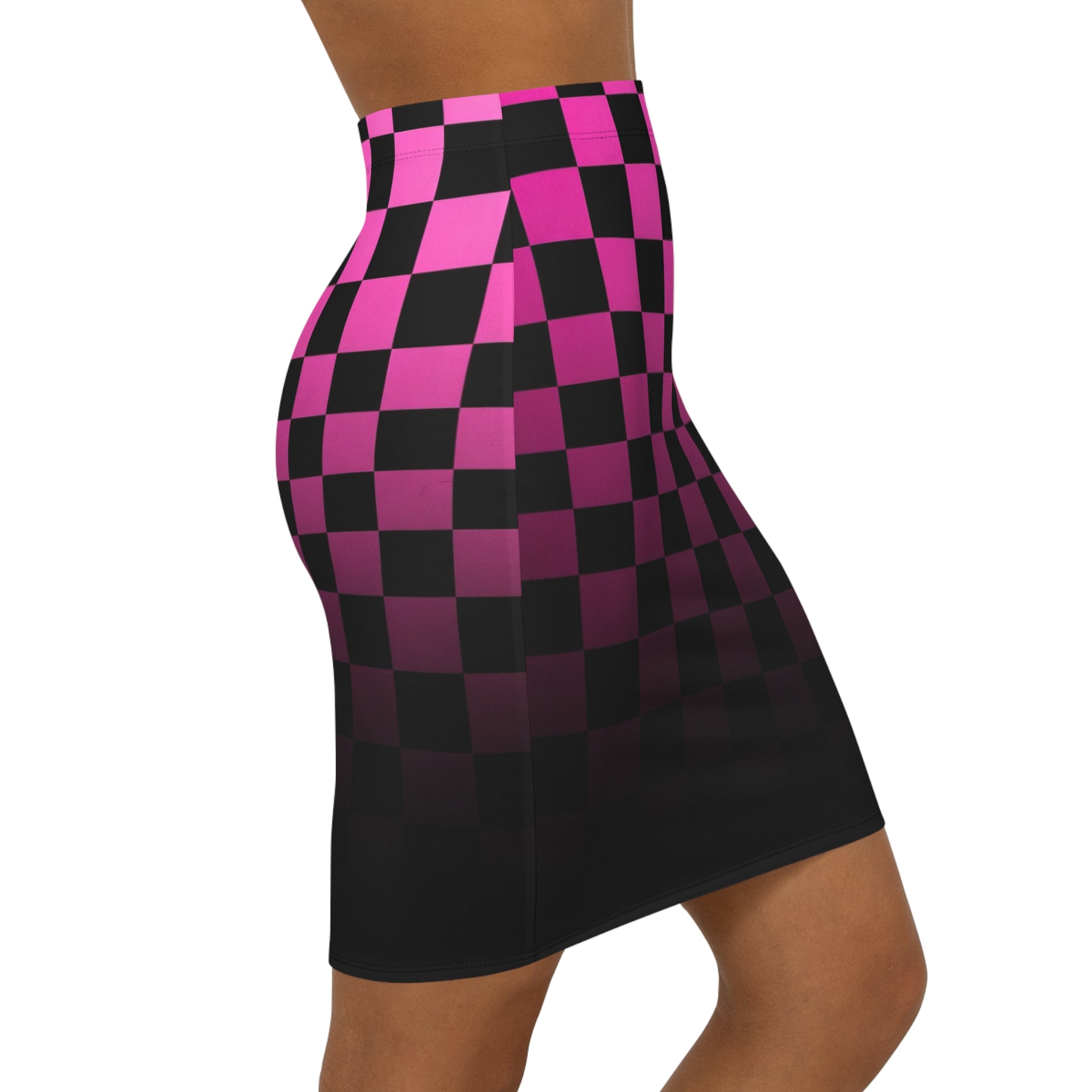 Pink & Black Gradient Checkerboard Pencil Skirt