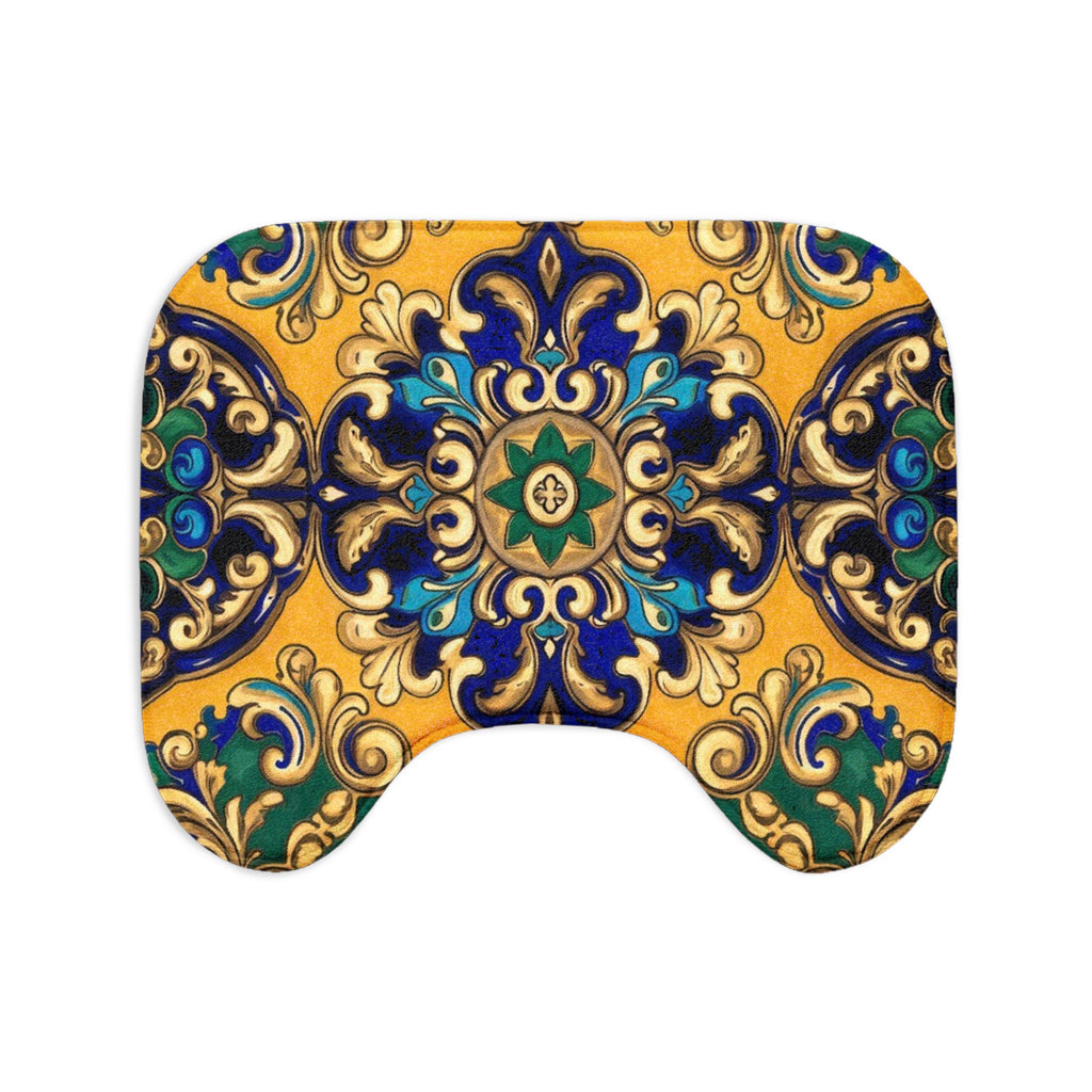 Mediterranean Tile Toilet Seat & Rug Set — 3-Piece Bathroom Decor