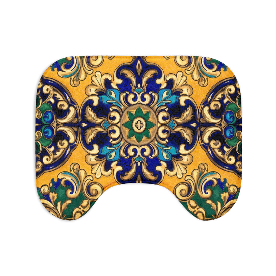 Mediterranean Tile Toilet Seat & Rug Set — 3-Piece Bathroom Decor