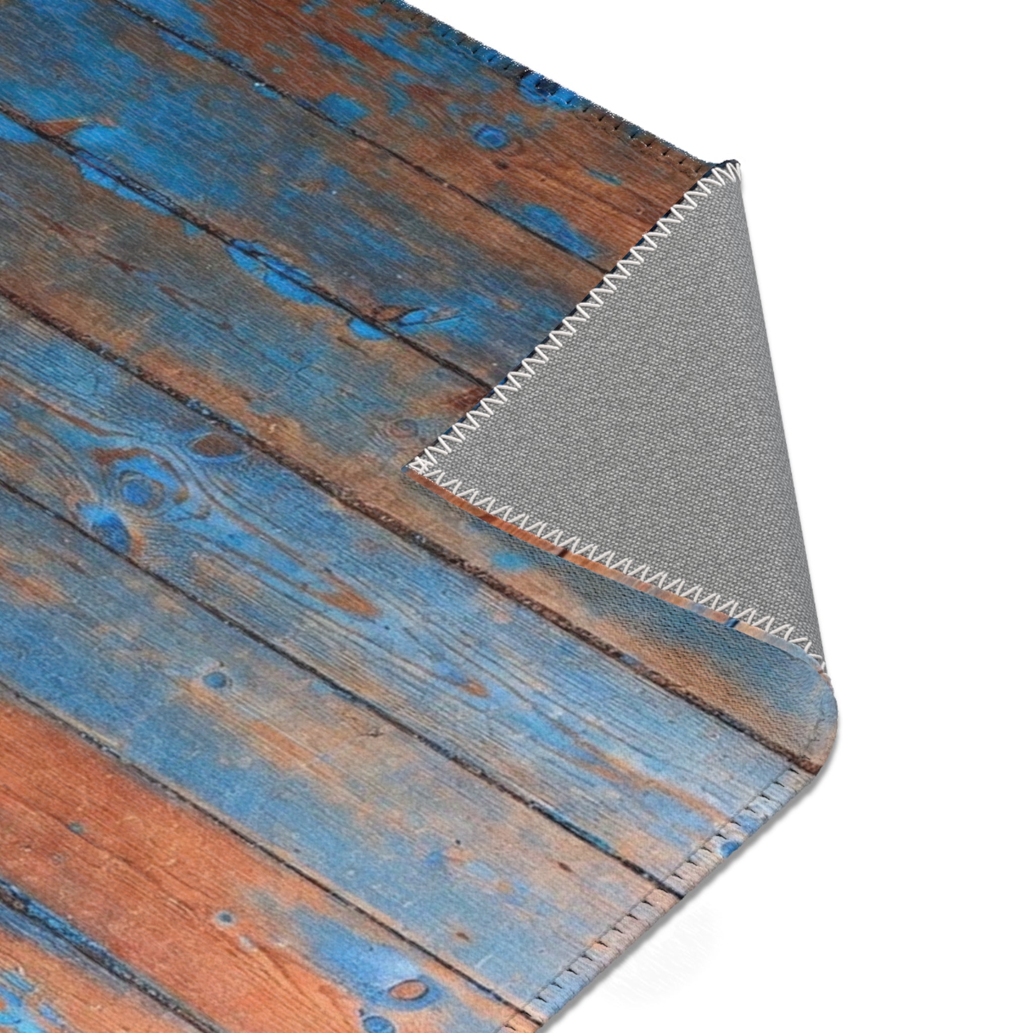 Rustic Blue Patina Wood Area Rug — Distressed Coastal Floor Decor