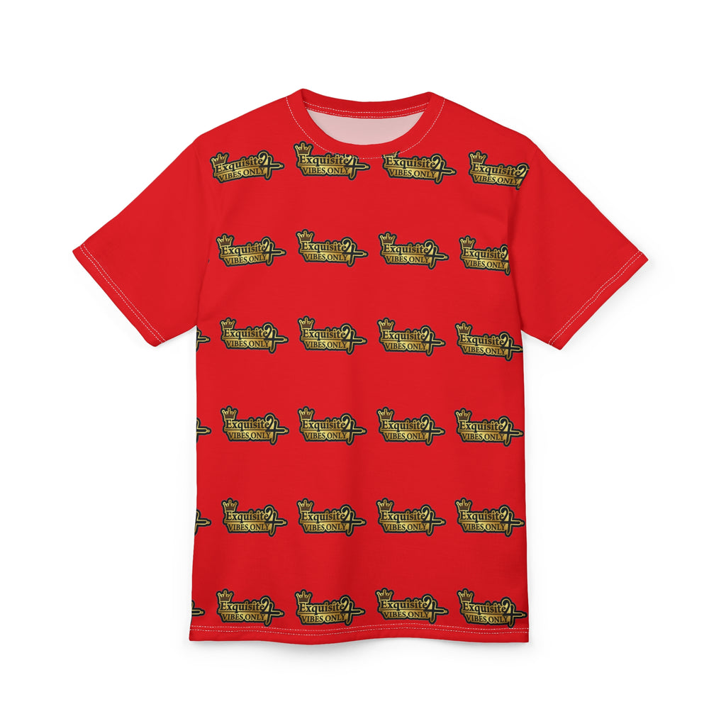 Exquisite 24 Vibes Only Gold Pattern Tee — Red All-Over Print T-Shirt